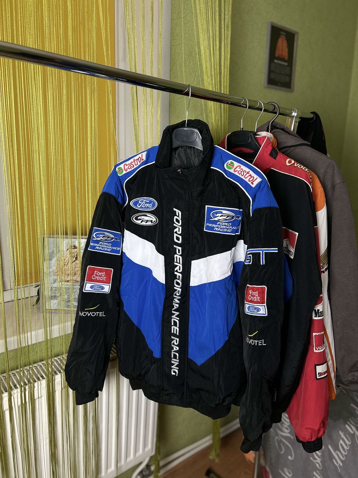 image of Vintage Jacket Ford Racing Performance Black Big Logo Blue, Men's (Size Large)