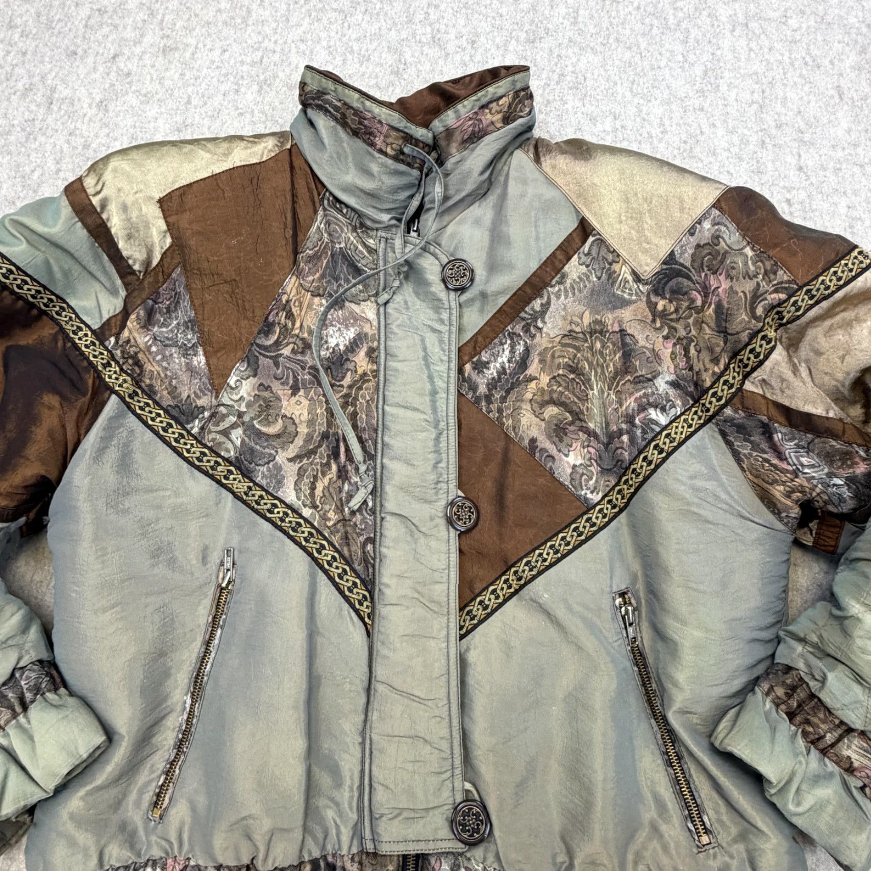 Vintage VINTAGE Gallery Jacket Womens Small Green Brown Quilted Patchwork Floral 80s Size S / US 4 / IT 40 - 6 Thumbnail