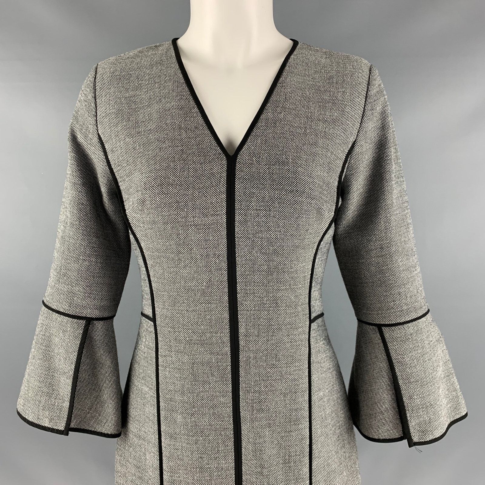 Elie Tahari Black White Polyester Blend Nailhead 3/4 Sleeves Dress Size S / US 4 / IT 40 - 2 Thumbnail