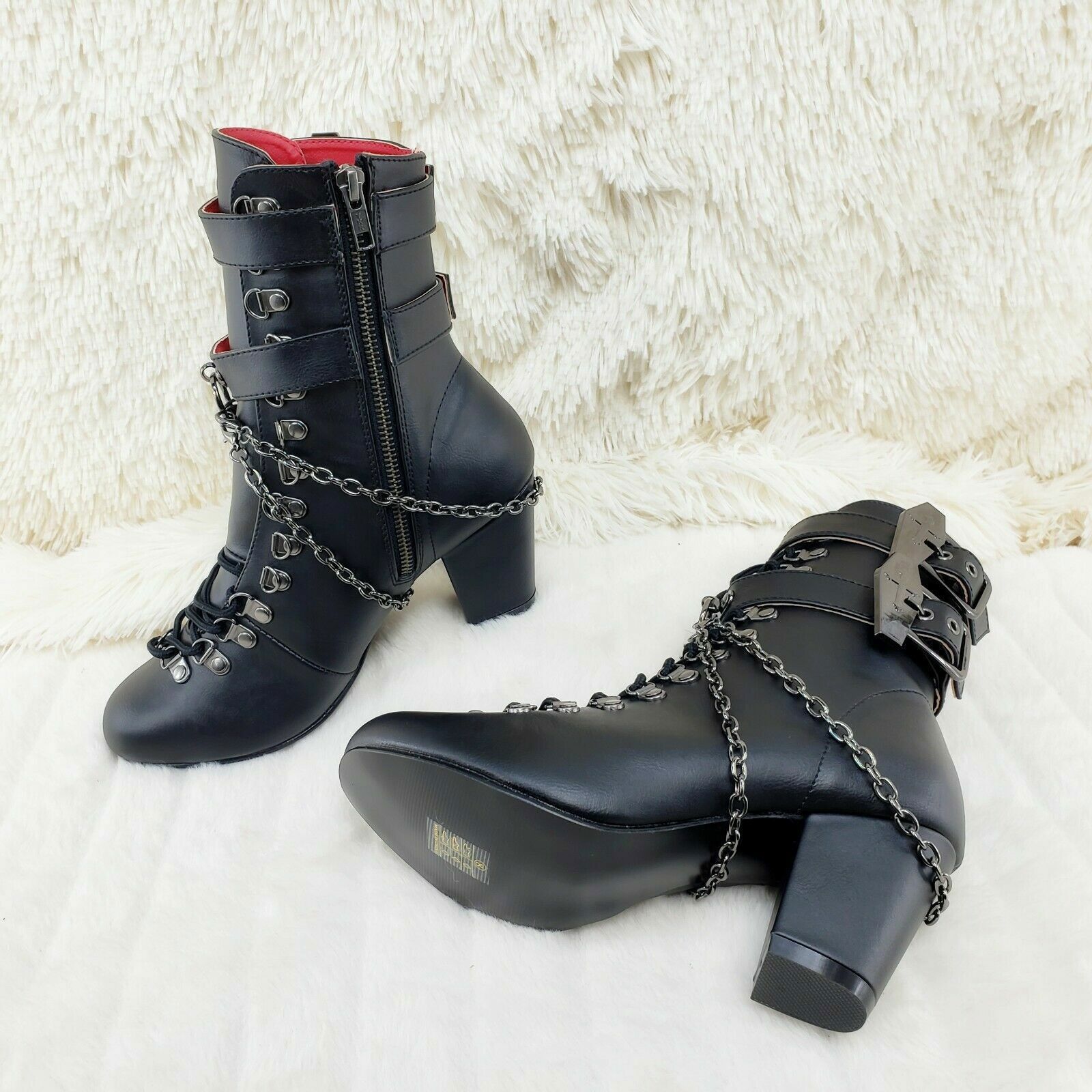 Demonia Cult DEMONIA Vivika Goth Granny Ankle Boots Coffin Straps & Chain Size US 10 / IT 40 - 2 Thumbnail