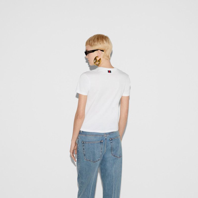 Gucci o1la5ras0526 Light Cotton Jersey T-Shirt in White Size M / US 6-8 / IT 42-44 - 4 Thumbnail