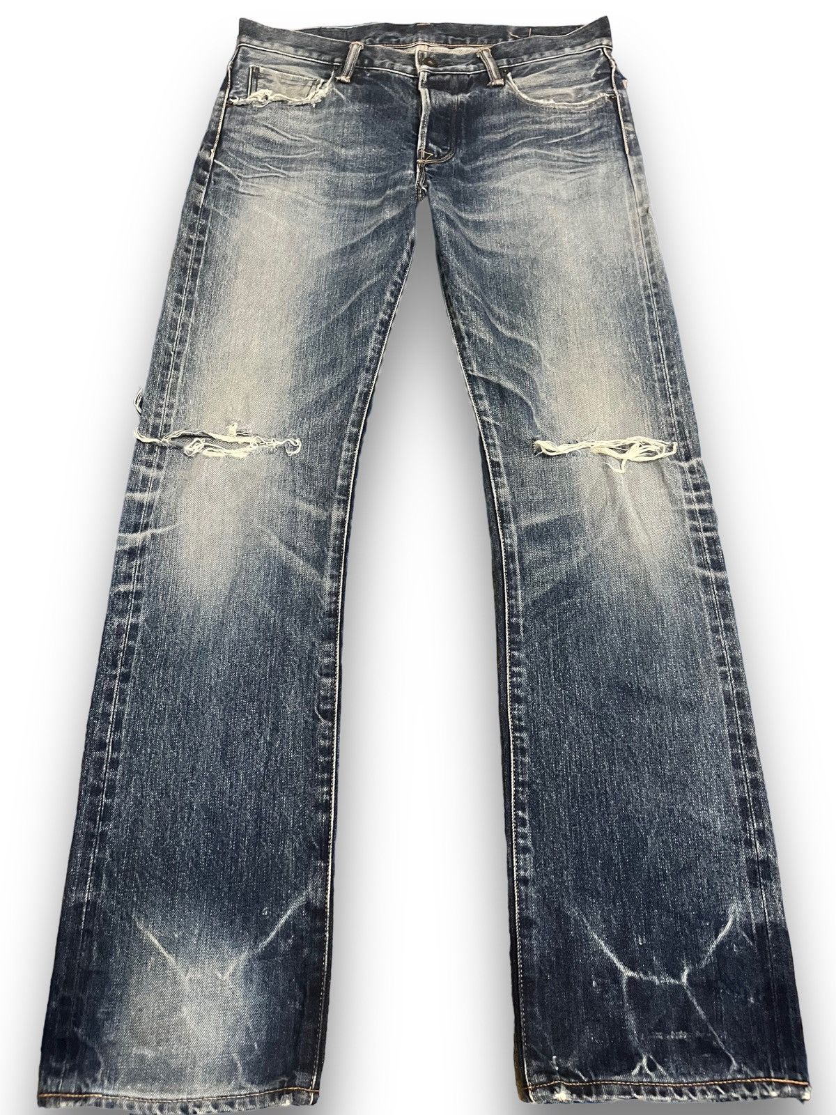 image of Kuro Distress Selvedge Denim in Blue, Men's (Size 34)