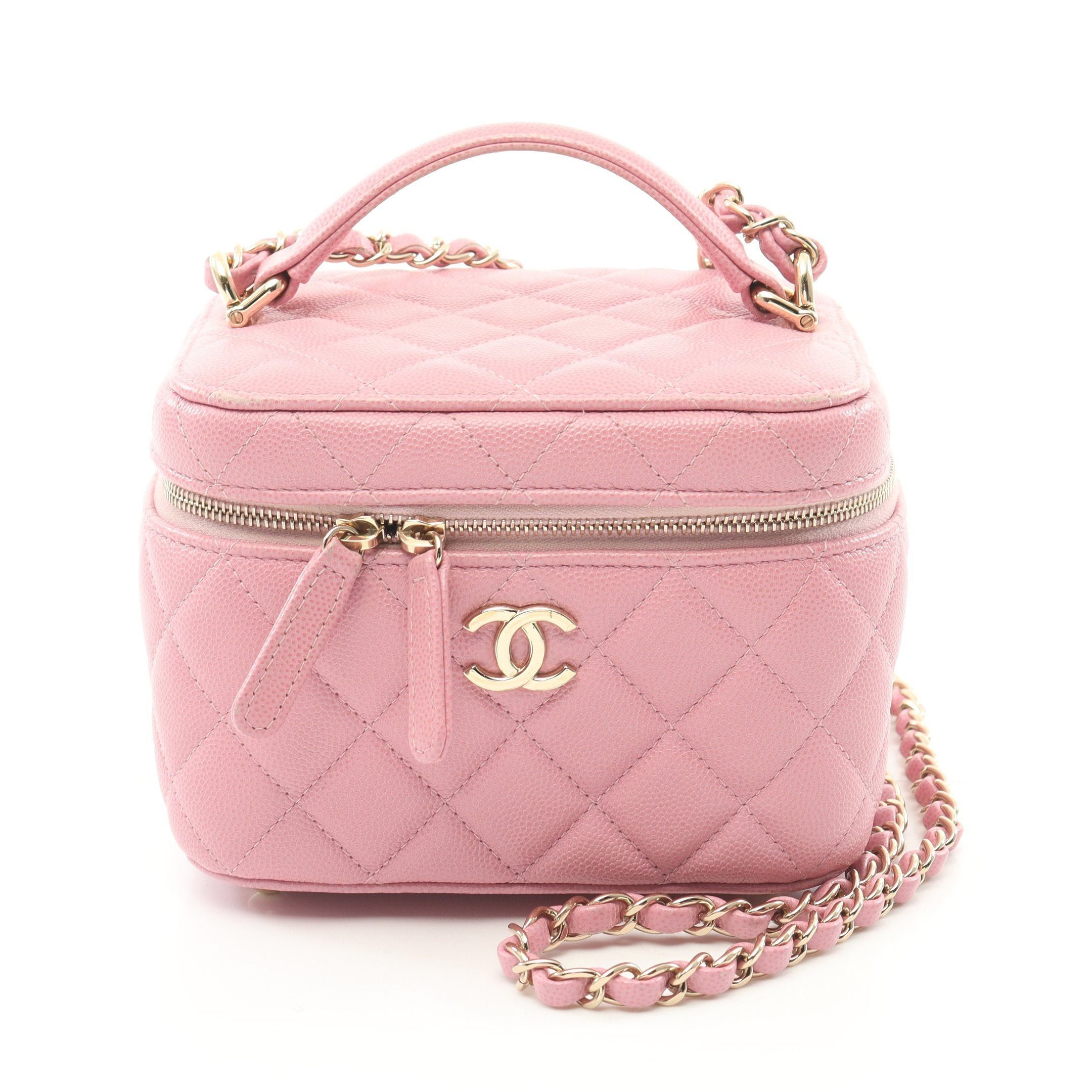 Chanel Matelasse Vanity Bag Chain Shoulder Caviar Skin Pink Gold Hardware