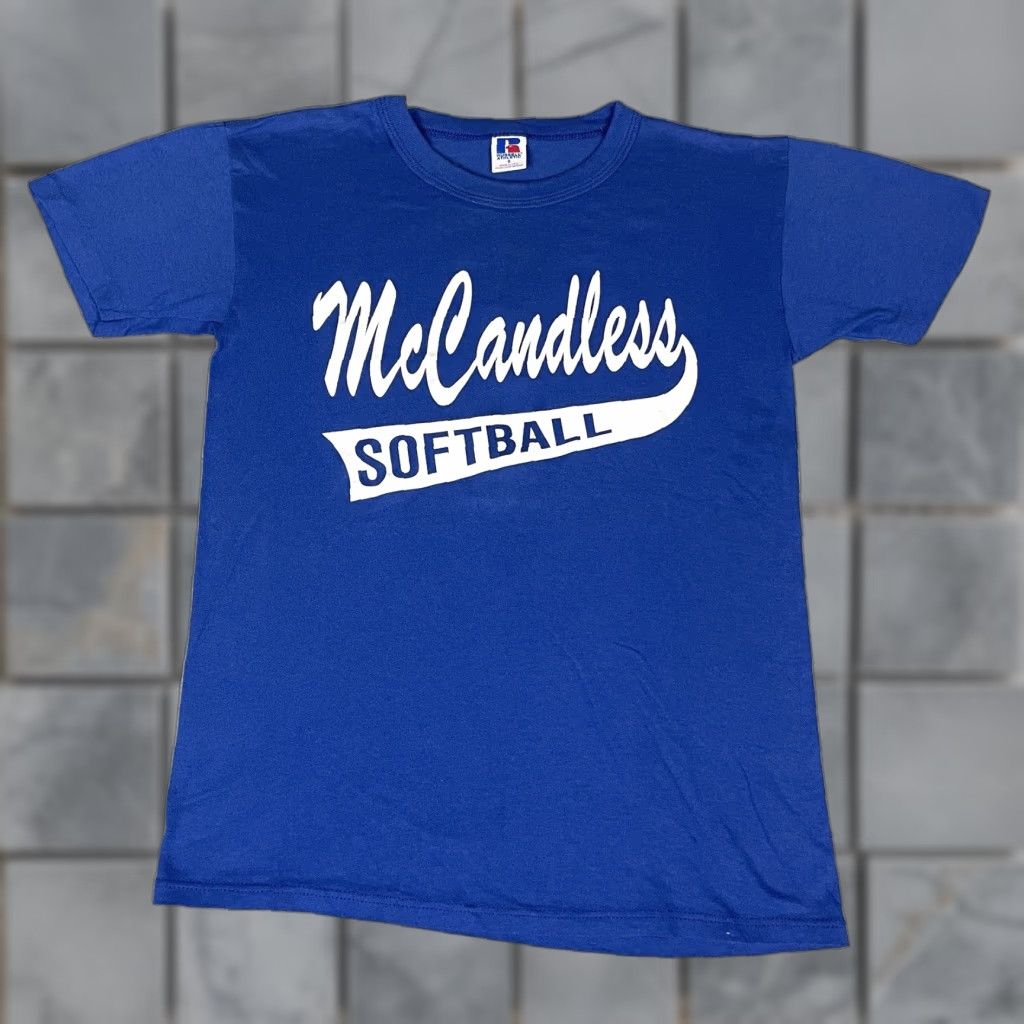 Russell Athletic VINTAGE Russell Athletic Tshirt Adult Small Blue McCandless Softball White USA S Size US S / EU 44-46 / 1 - 1 Thumbnail