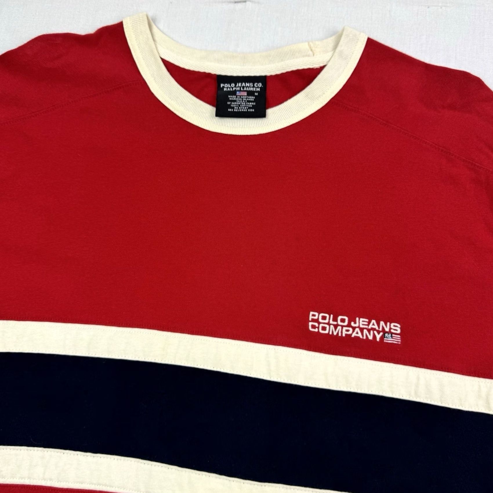 Polo Ralph Lauren VINTAGE Polo Jeans Company T Shirt Adult Medium Striped Hipster 90s Y2K Red Cotton Polo Ralph Lauren Mens T-Shirt Crew Neck Short Sleeve) Size US M / EU 48-50 / 2 - 3 Thumbnail