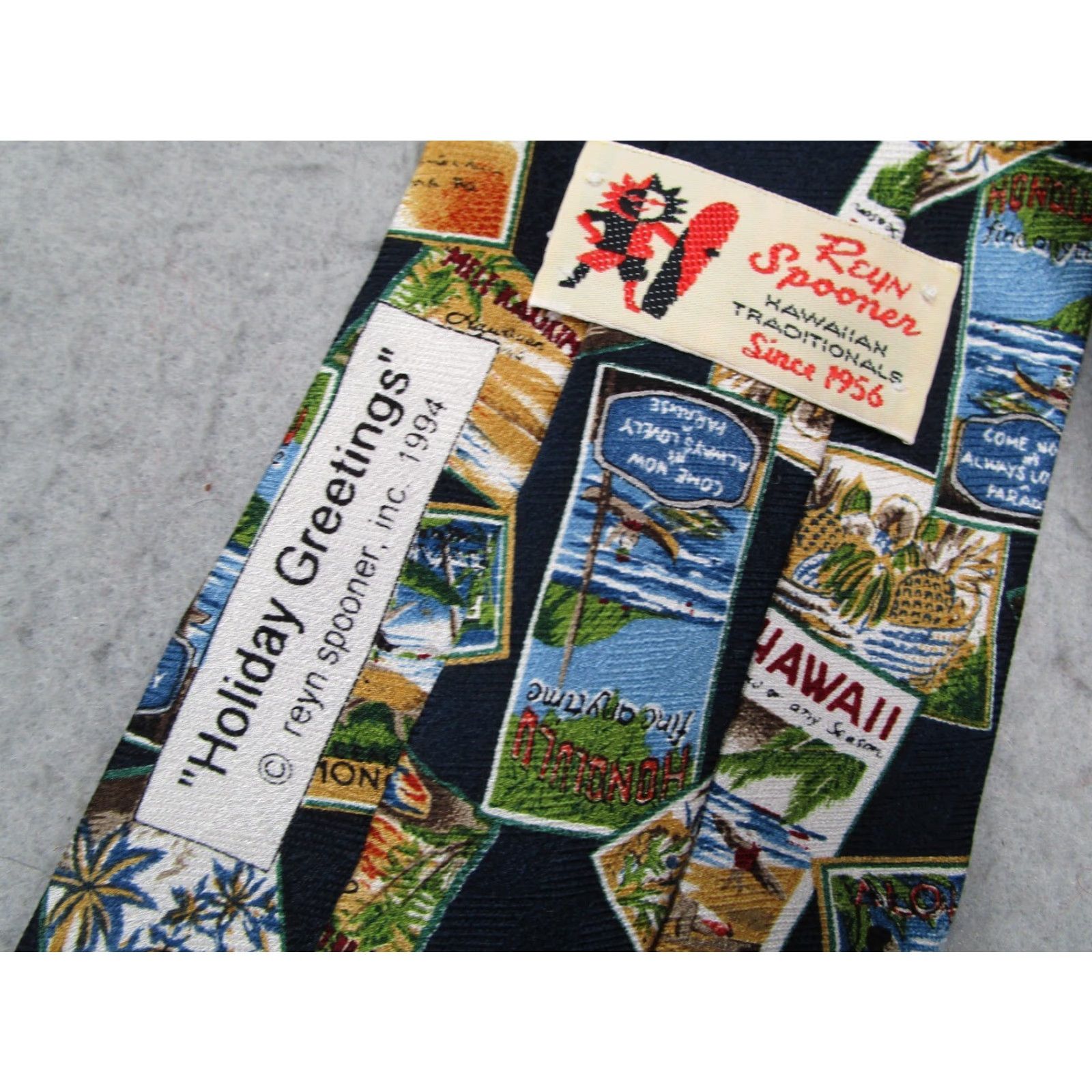 Reyn Spooner VINTAGE Reyn Spooner Neck Tie Mens Black Holiday Greetings 90s Made in USA Silk Geometric Christmas Abstract Tie Mens Black Silk 90s Holiday Size ONE SIZE - 3 Thumbnail