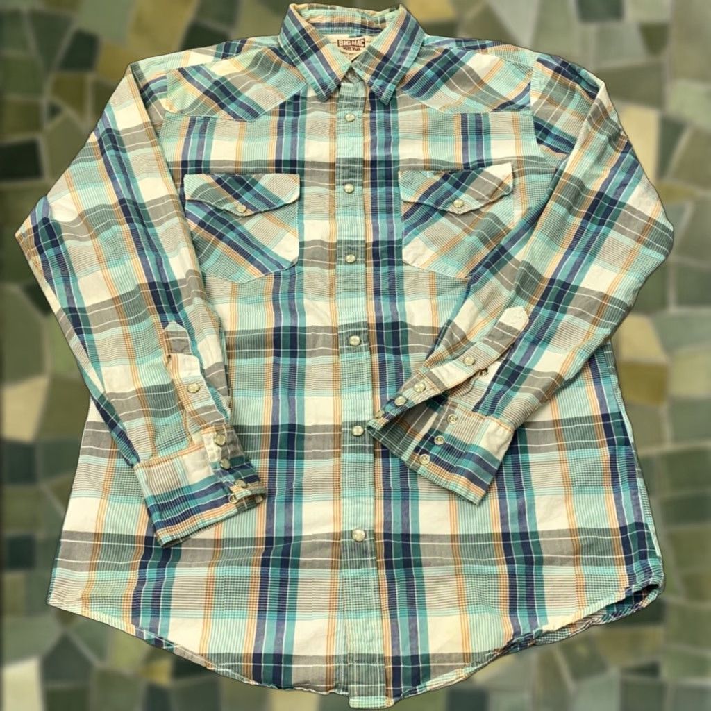 Vintage VINTAGE Big Mac Western Shirt Men Medium Blue Plaid Flannel Long Sleeve Pearl Snap Casual Workwear Size US M / EU 48-50 / 2 - 1 Thumbnail