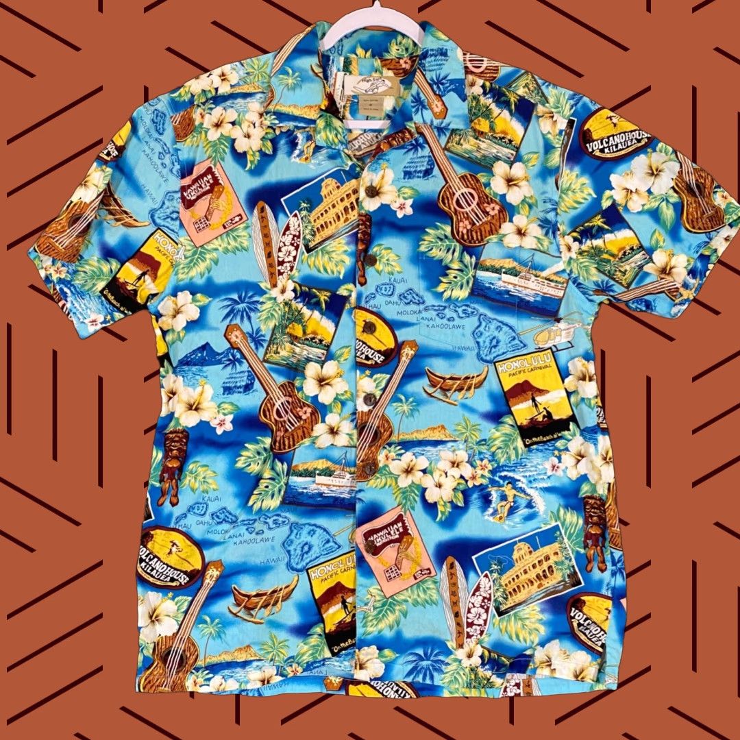 Vintage High Surf Hawaiian Shirt Mens Medium Blue Floral Button Up Vacation Top S/S Size US M / EU 48-50 / 2 - 1 Thumbnail
