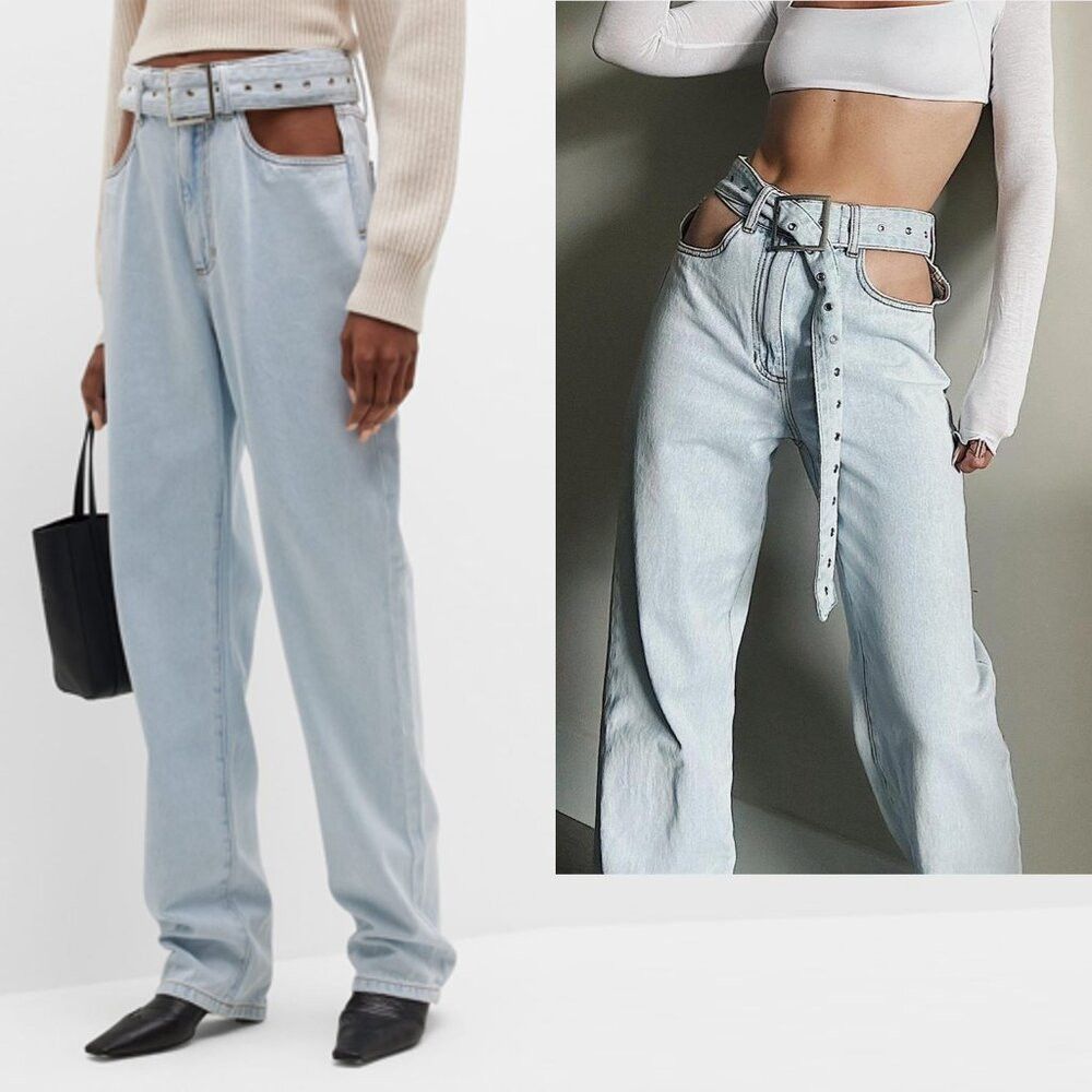 WeWoreWhat NWT New $138 We Wore What Cutout Belted Straight Jeans Siz Size 28" / US 6 / IT 42 - 1 Thumbnail