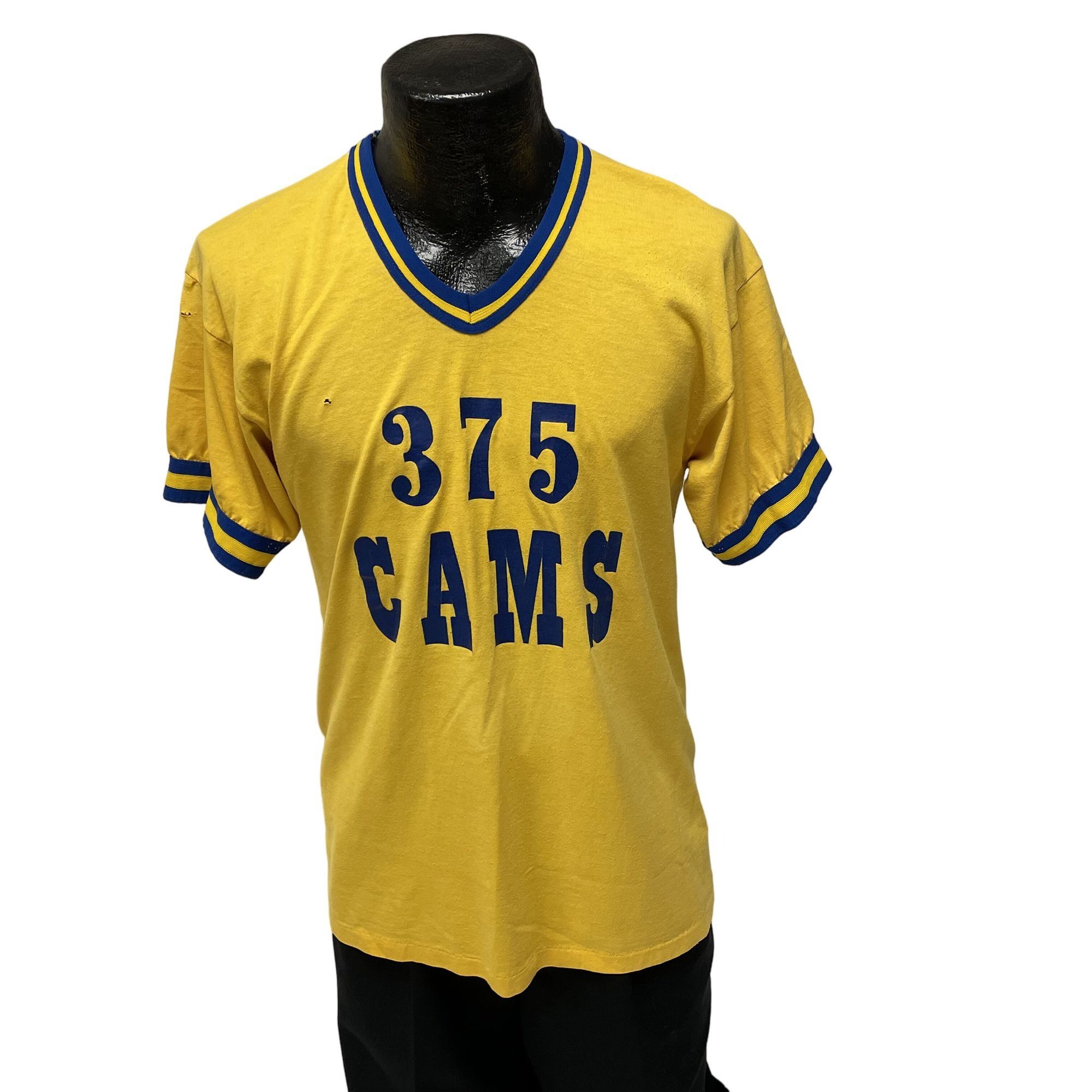 70s Russell Athletic Yellow Blue Knit RINGER 375 Cams Jersey