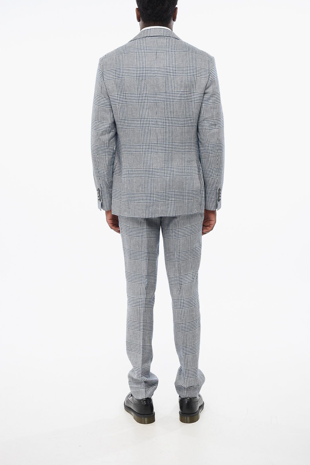 Brunello Cucinelli og1mm0725 District Check Linen Blend Suit in Blue/White Size US XL / EU 56 / 4 - 4 Thumbnail