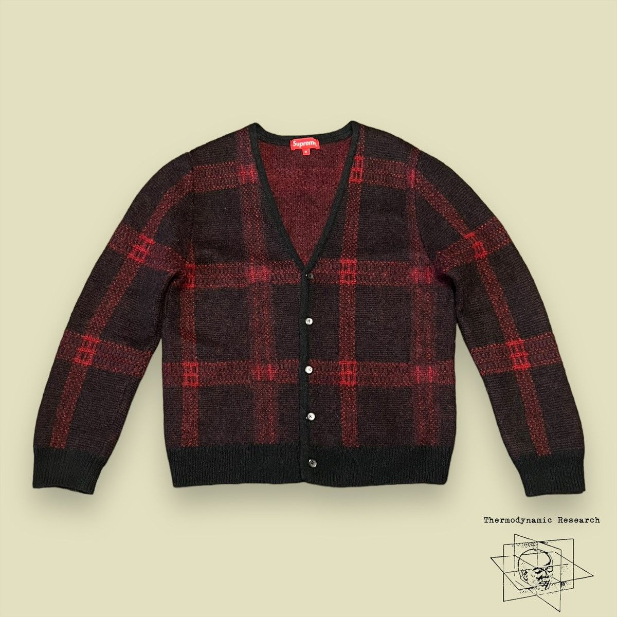 image of Supreme Red Plaid Mohair Caridgan - F/w14, Men's (Size Medium)