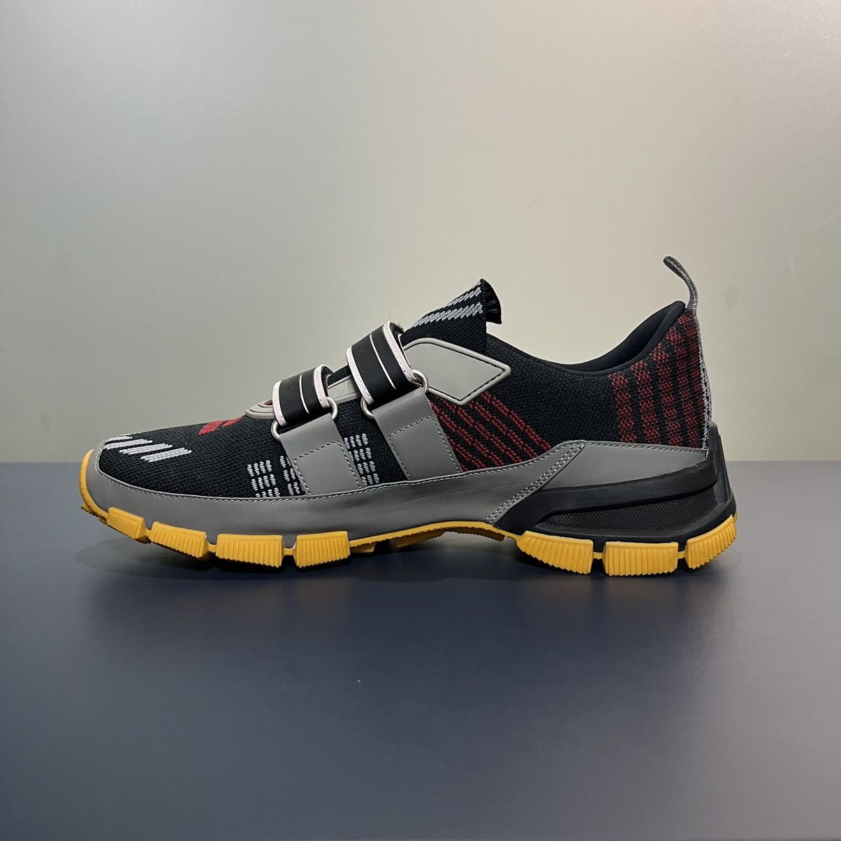 Prada 18SS Black Knit Double Strap Sneakers Footwear