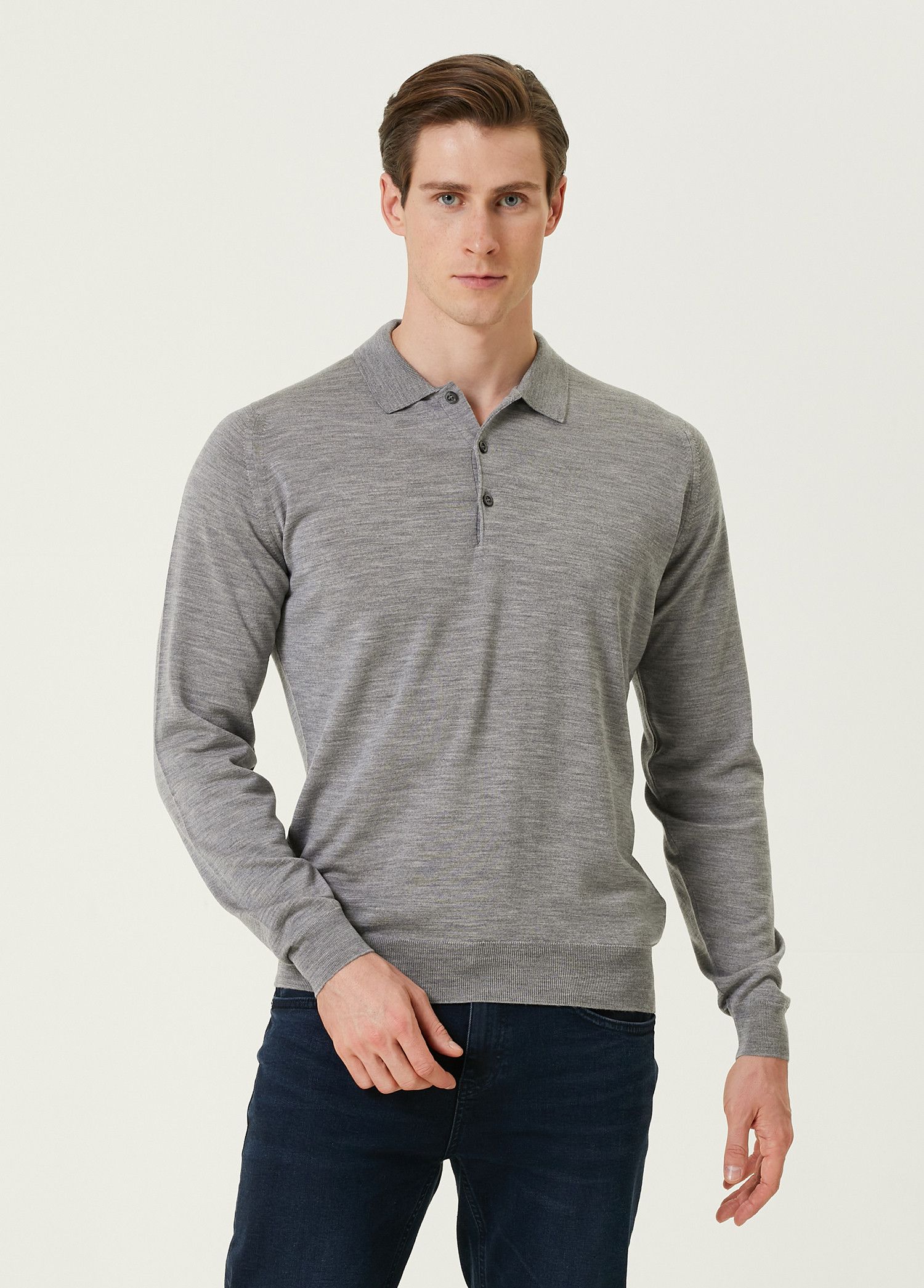John Smedley JOHN SMEDLEY Belper solid gray merino wool polo sweater XXL Size US XXL / EU 58 / 5 - 2 Thumbnail