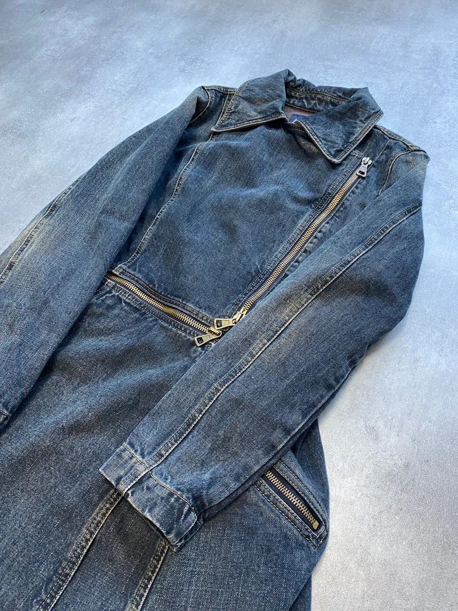 Armani × Designer × Vintage 2000s Armani Blue Multi-Zips Denim Trench Coat Size S / US 4 / IT 40 - 2 Thumbnail