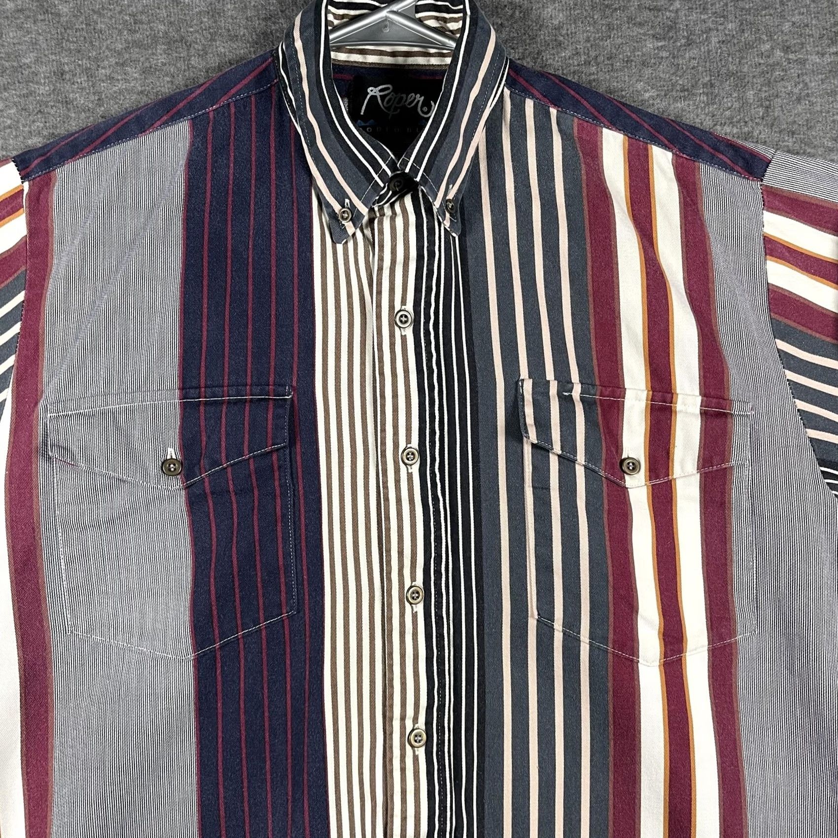 Roper VTG Roper Shirt Mens XL Button-Down Western Striped Casual Button-Up Rodeo Blue Multicolor Pocketed Long Sleeve Size US XL / EU 56 / 4 - 2 Thumbnail