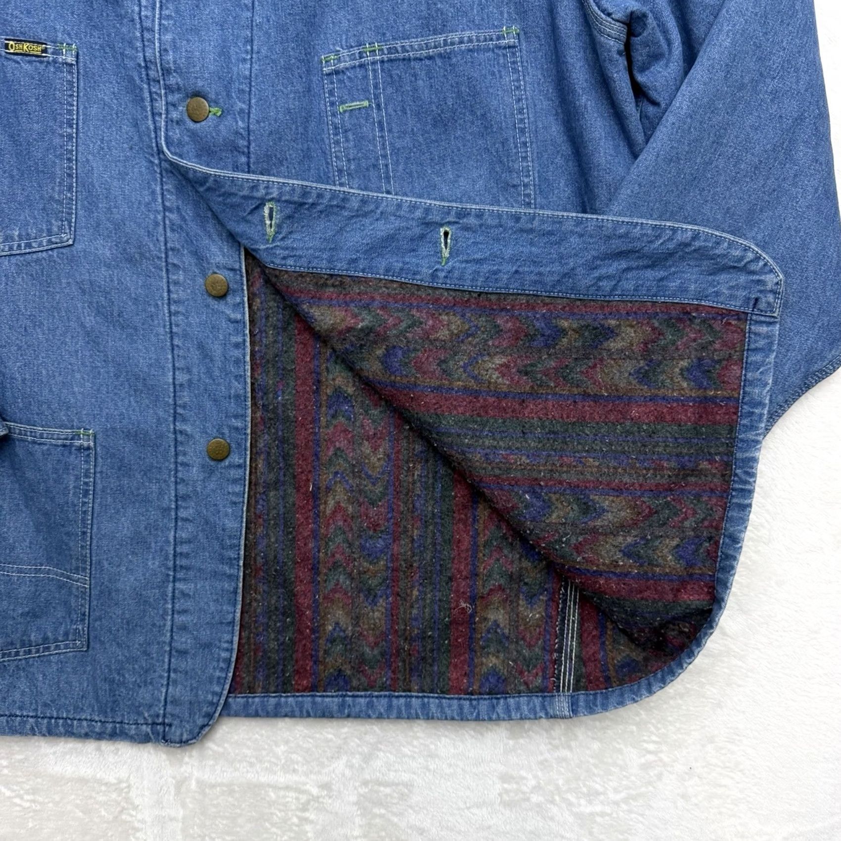Vintage VINTAGE Osh Kosh Jacket Men XL Blue Denim Aztec Lined Snap Front Workwear Chore Size US XL / EU 56 / 4 - 4 Thumbnail