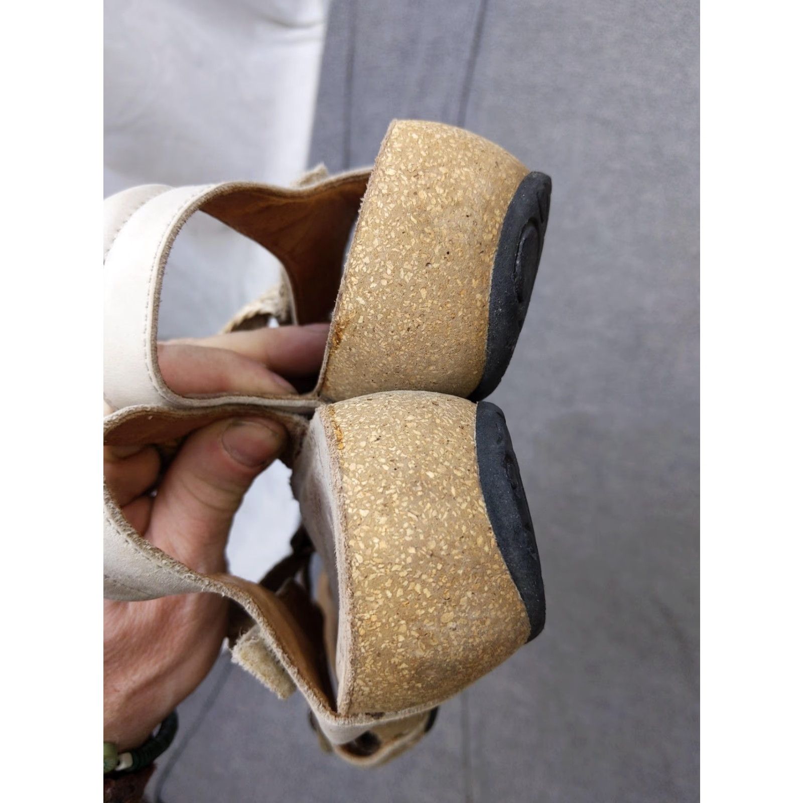 Taos VINTAGE? Taos Trulie Sandals Womens 8-8.5 Beige Cork Wedge Braided Leather Comfort Strappy Hook & Loop Adjustable Cushion Footbed Womens Shoes Size US 9 / IT 39 - 4 Thumbnail