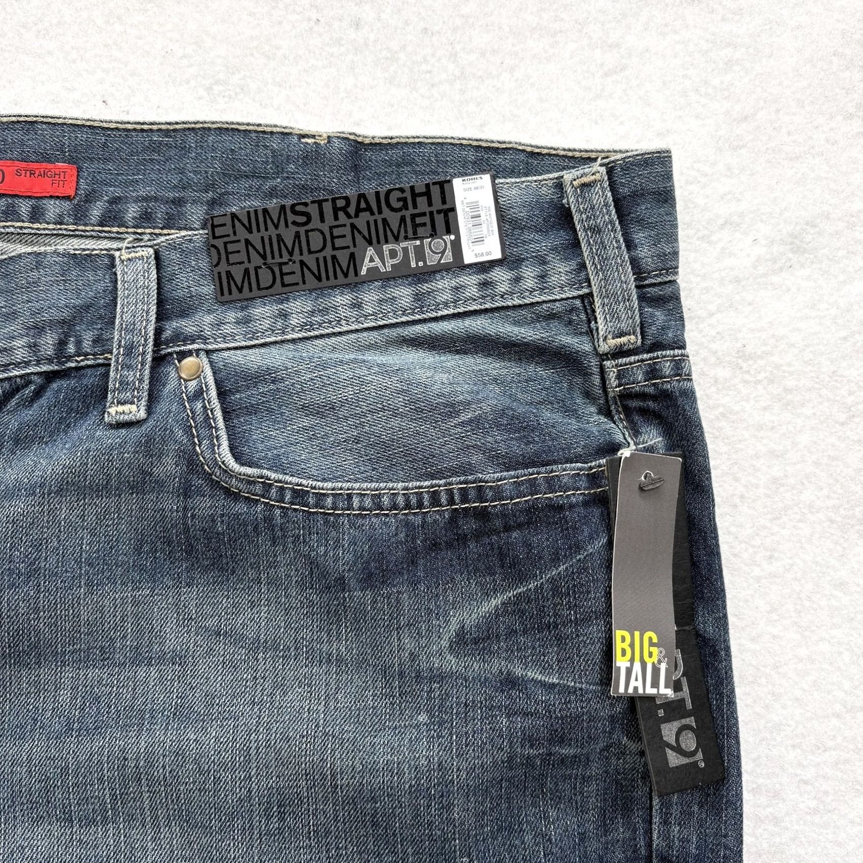 Apt. 9 Apt. 9 Jeans Straight Fit Big & Tall 48x30 Mens Blue Denim NWT Pants Size US 32 / EU 48 - 3 Thumbnail