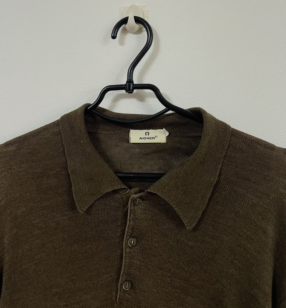 Aigner Men’s Linen Made in England Brown Polo T-Shirt Size M