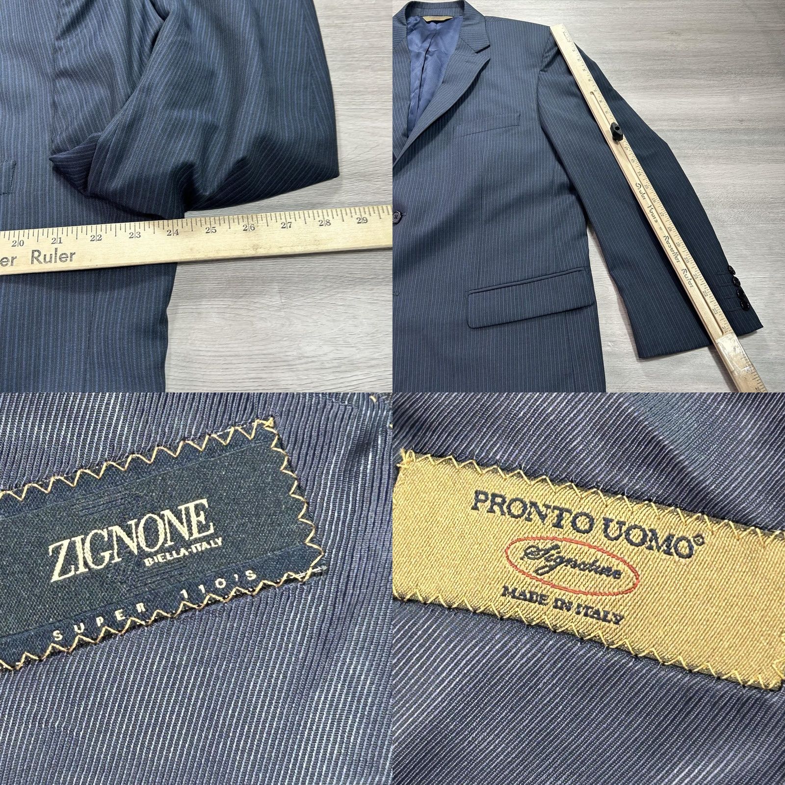 Pronto Uomo VINTAGE? No. Pronto Uomo Signature Blazer Mens 46R Navy Pinstripe Made in Italy Super 110s Size 46R - 8 Thumbnail