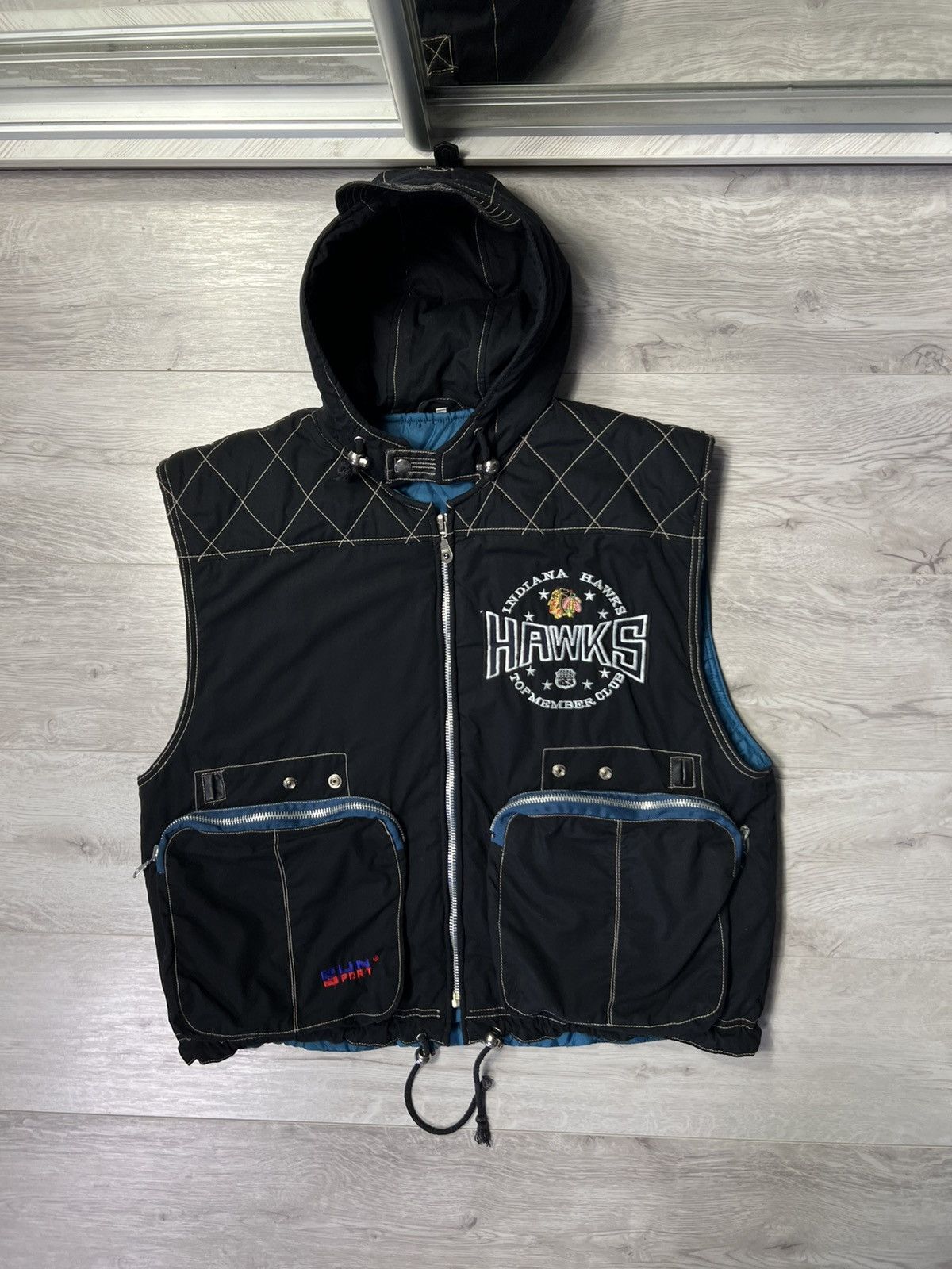 MLB Vintage 90s Indiana Hawks USA Varsity Pocket Vest Jacket Size US M / EU 48-50 / 2 - 1 Thumbnail