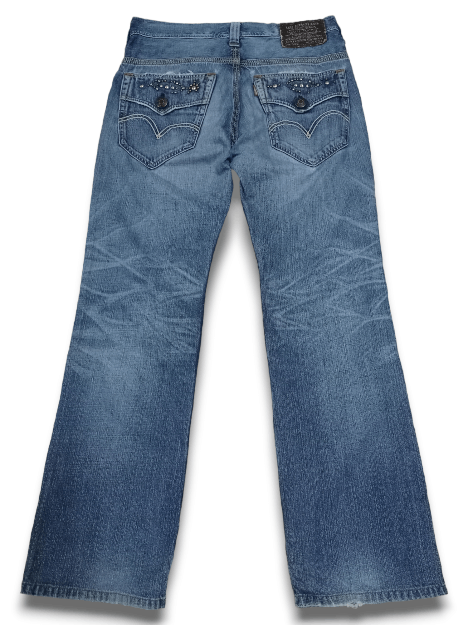 image of Distressed Denim x Levis Vintage 90's Levis 502 Blue Wash Studded Baggy Jeans 32X30, Men's