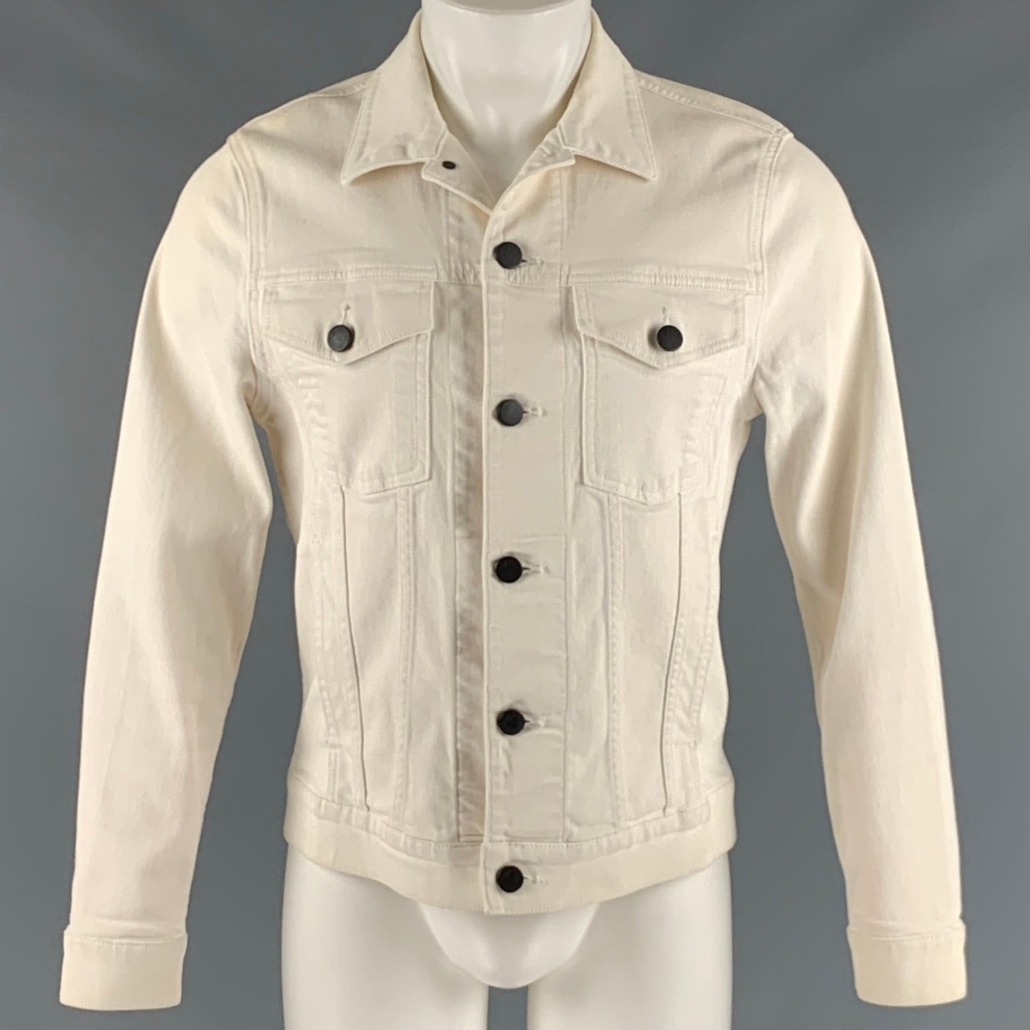 image of Off White Cotton Blend Trucker Jacket, Men's (Size Medium)
