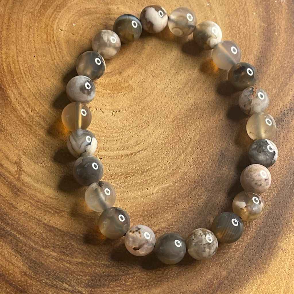Other Black Flower Agate stretch beaded bracelet 7” crystal healing beads 8mm ONE NEW Size ONE SIZE - 6 Thumbnail