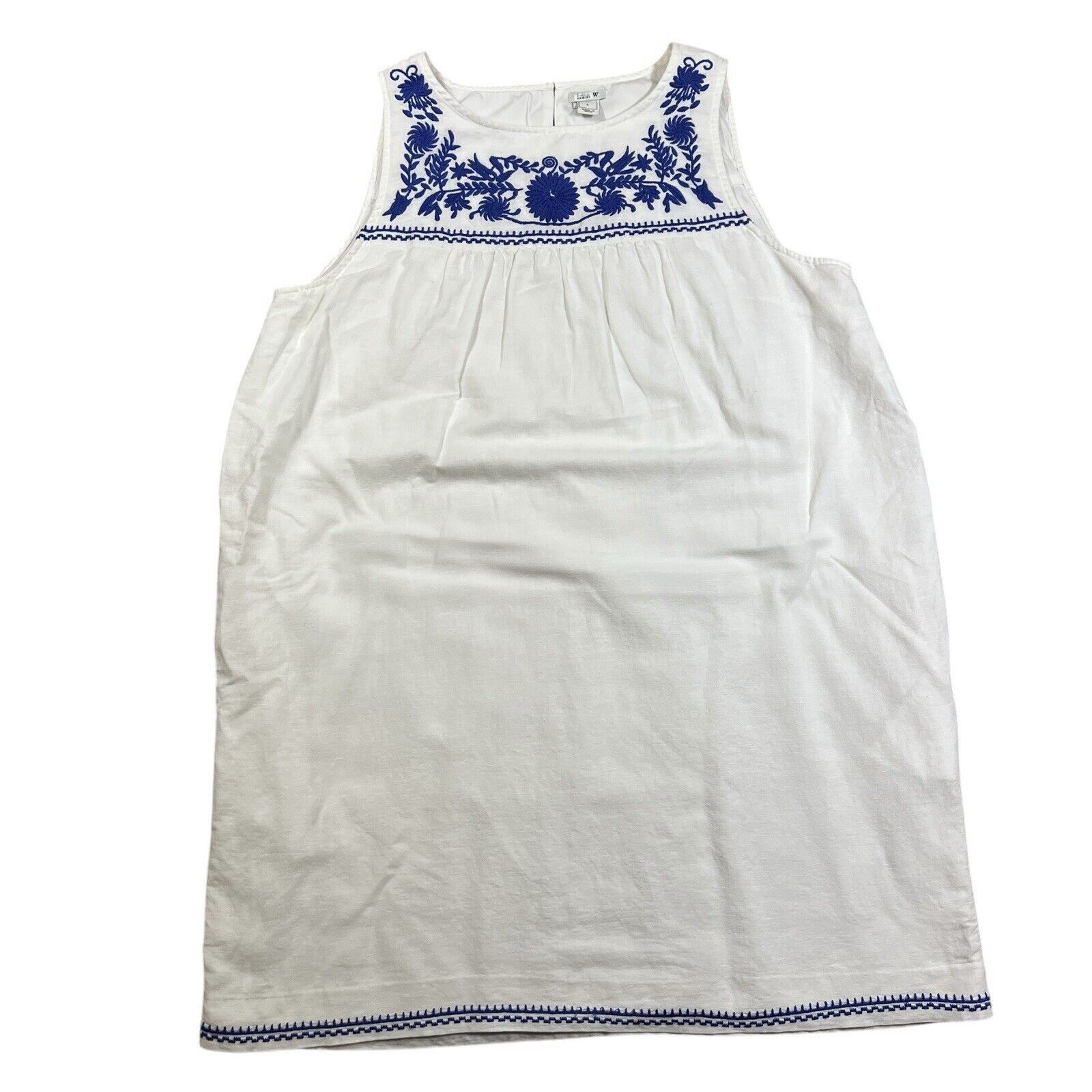 J.Crew J.Crew White Blue Embroidered Linen Sheath Dress Size Large Size L / US 10 / IT 46 - 1 Thumbnail
