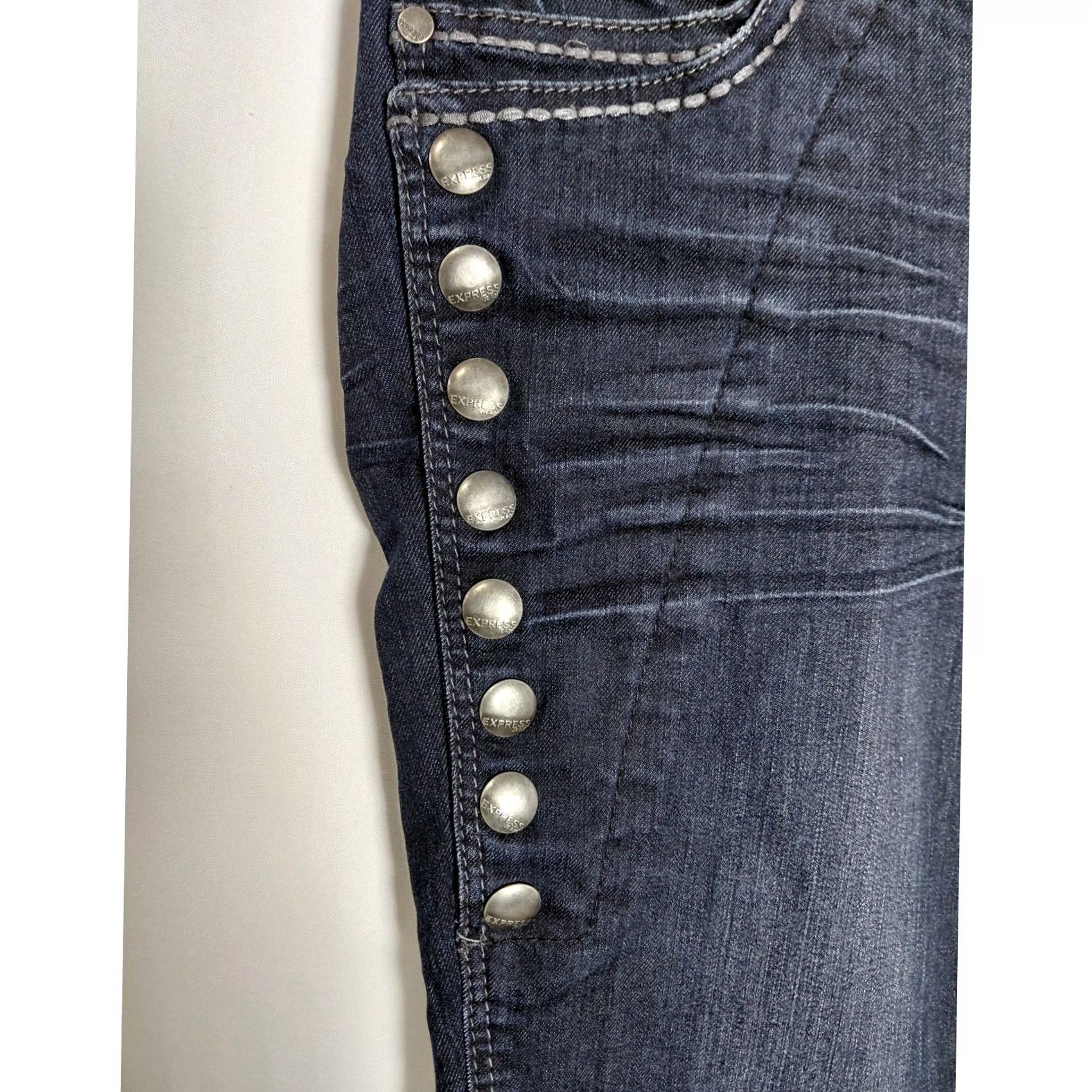 Express EXPRESS Jeans Button Accents Skinny Jeans Blue Women Size 8 Denim Cotton Spandex Solid Stretch Wear Regular Fit Women Size 30" / US 8 / IT 44 - 4 Thumbnail