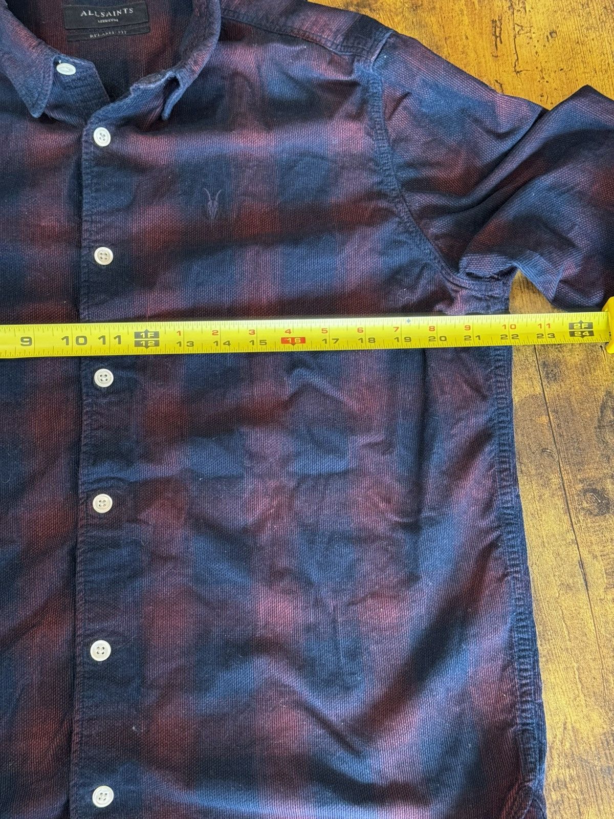 Allsaints Allsaints Manray Cotton Corduroy Button Up Navy/Red Size US M / EU 48-50 / 2 - 3 Thumbnail
