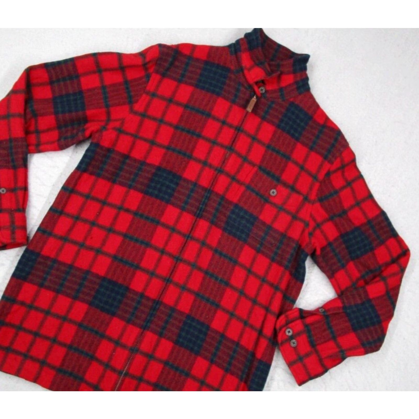 Ralph Lauren VINTAGE LAUREN RALPH LAUREN Jacket Mens Medium Red Plaid Full Zip Lambswool Loop Collar Bomber Jacket Size US M / EU 48-50 / 2 - 2 Thumbnail