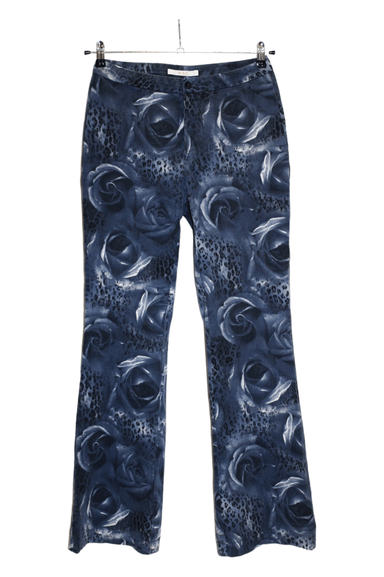 image of Mac Jeans Chelsea Blu Roses Stretch Cotton Woven Flared Pant in Blue, Women's (Size 38)