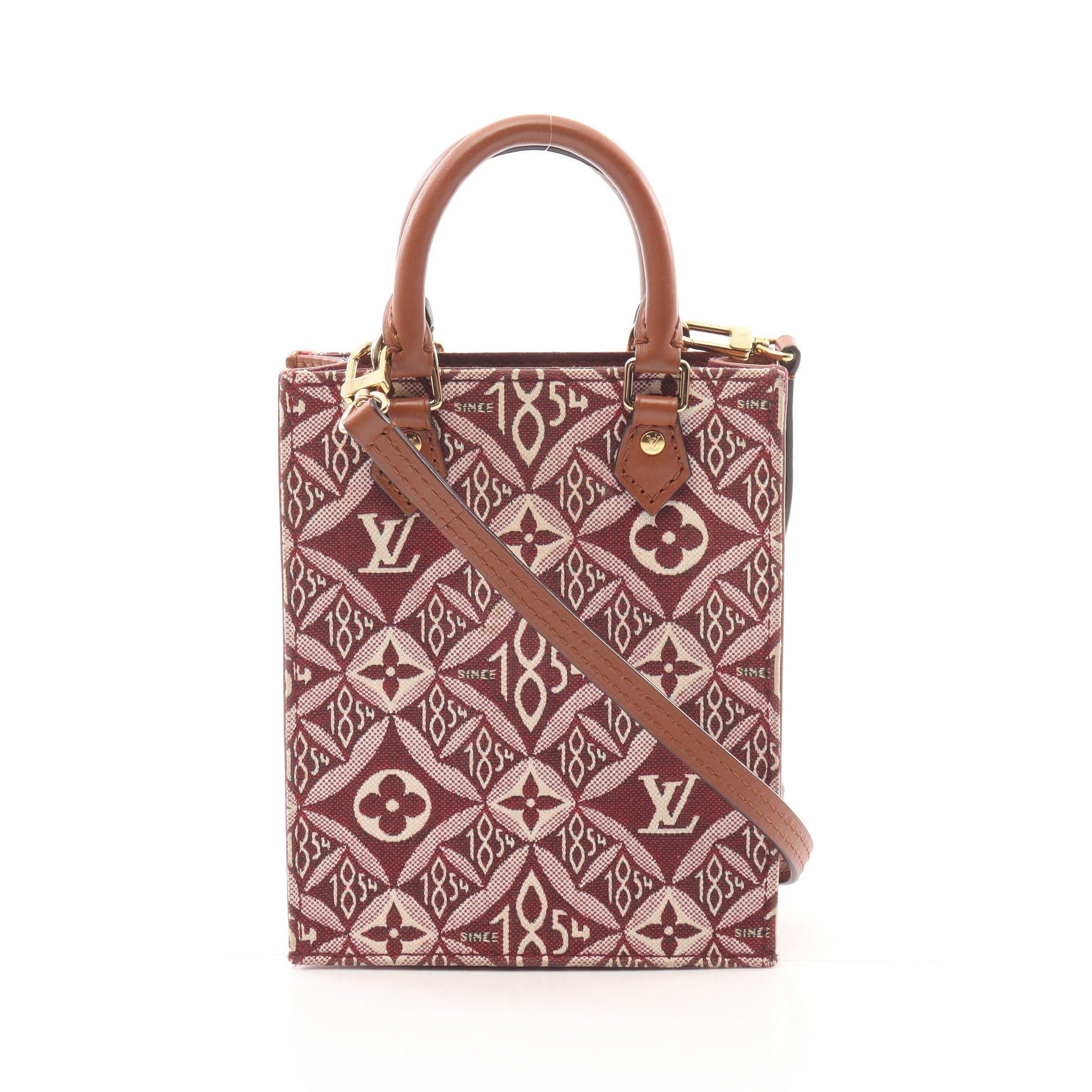 Louis Vuitton Louis Vuitton Petite Sac Plat Monogram Jacquard Handbag Canvas Leather Bordeaux Brown Size ONE SIZE - 1 Thumbnail