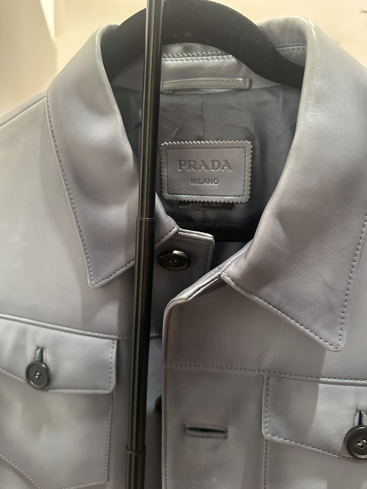 Prada Lambskin 2019 Leather Denim Jacket Size US M / EU 48-50 / 2 - 3 Thumbnail