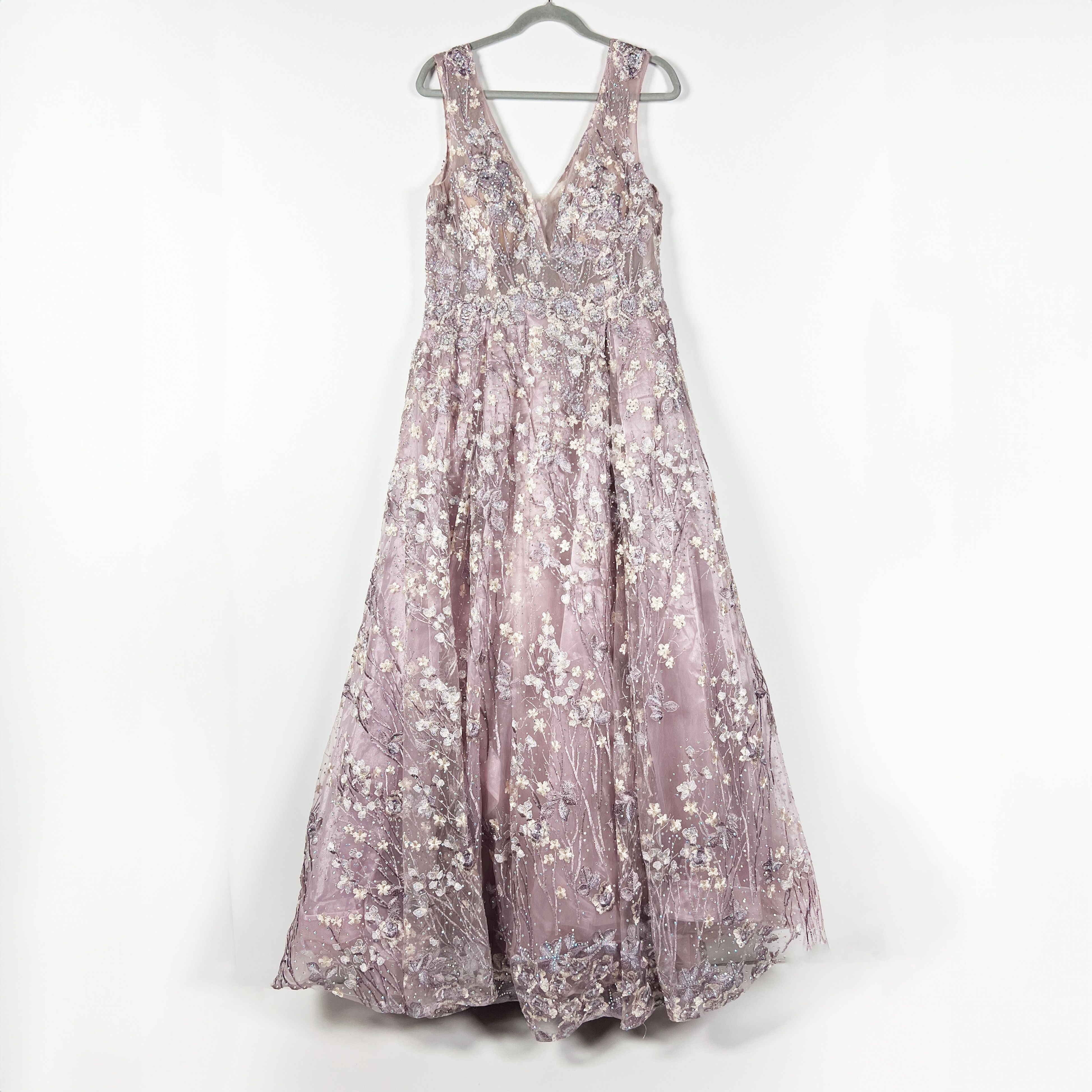 image of New Mac Duggal 20131 Floral Flower Crystal Tulle in Purple, Women's (Size XL)