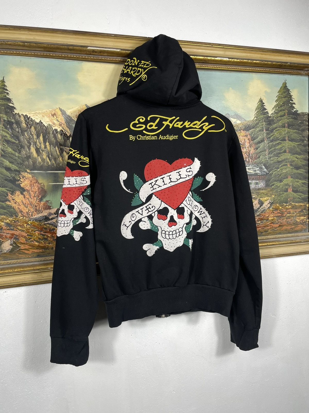 Christian Audigier × Ed Hardy × Vintage Ed Hardy Retro 00s Hoodie With Crystals Affliction Grunge Size M / US 6-8 / IT 42-44 - 8 Thumbnail