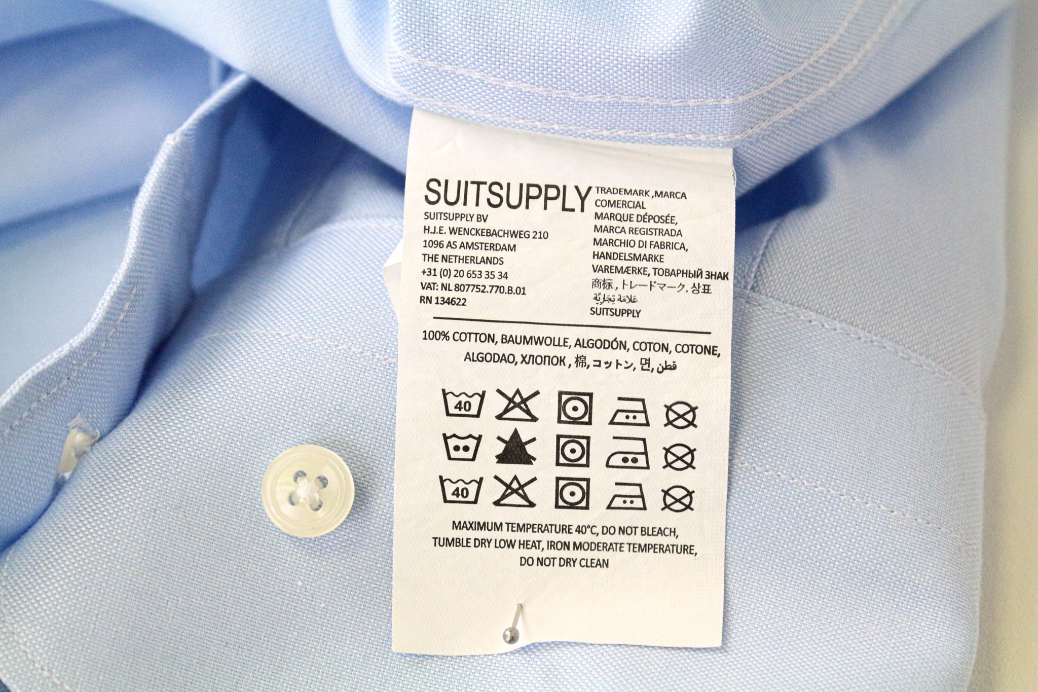 Suitsupply 44L/17 1/2L Blue Cotton Slim Oxford Shirt 77431 Size 44L - 6 Thumbnail