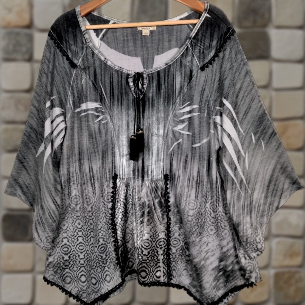 Vintage One World Shirt Top Pullover Gray Velour Witchy Dark Fairy Goth Boho Hippie Size S / US 4 / IT 40 - 1 Thumbnail