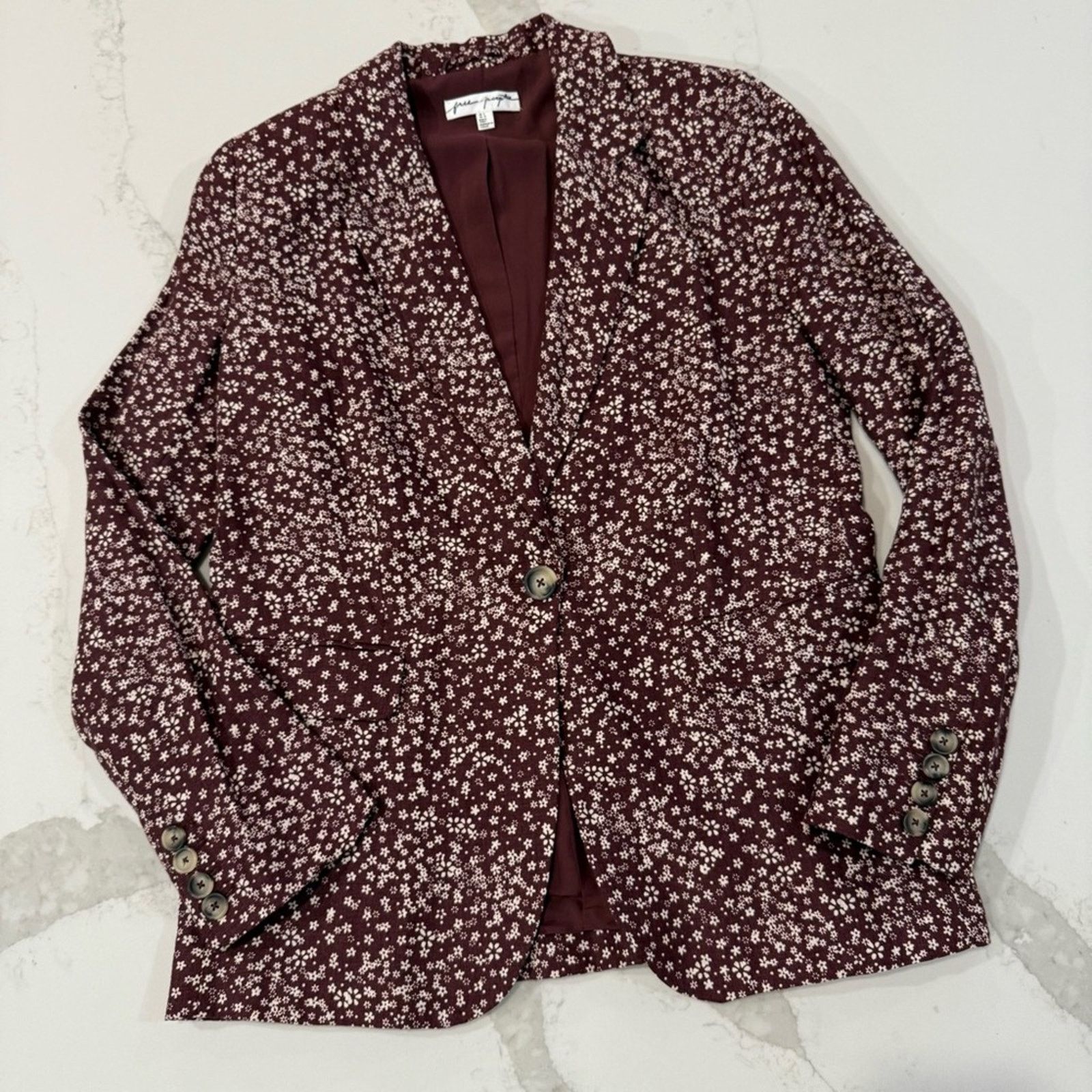 Free People Free People Maggie Floral Linen Blazer Jacket Women’s 6 Red Size M / US 6-8 / IT 42-44 - 1 Thumbnail