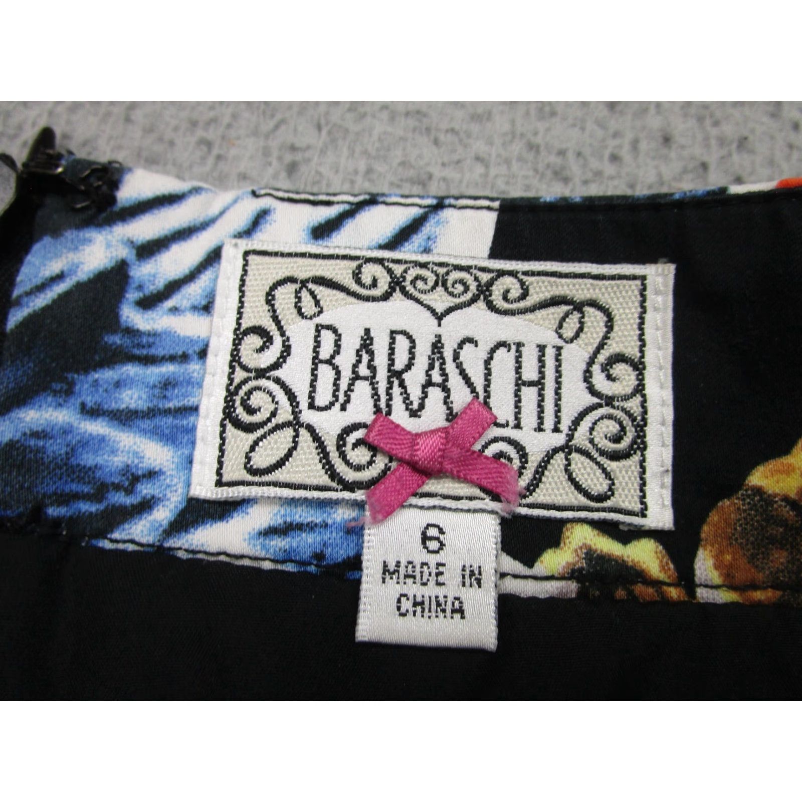 Vintage Baraschi Skirt Womens 6 Black Floral Polka Dot Pencil Knee Length Lined Stretch Size 28" / US 6 / IT 42 - 7 Thumbnail