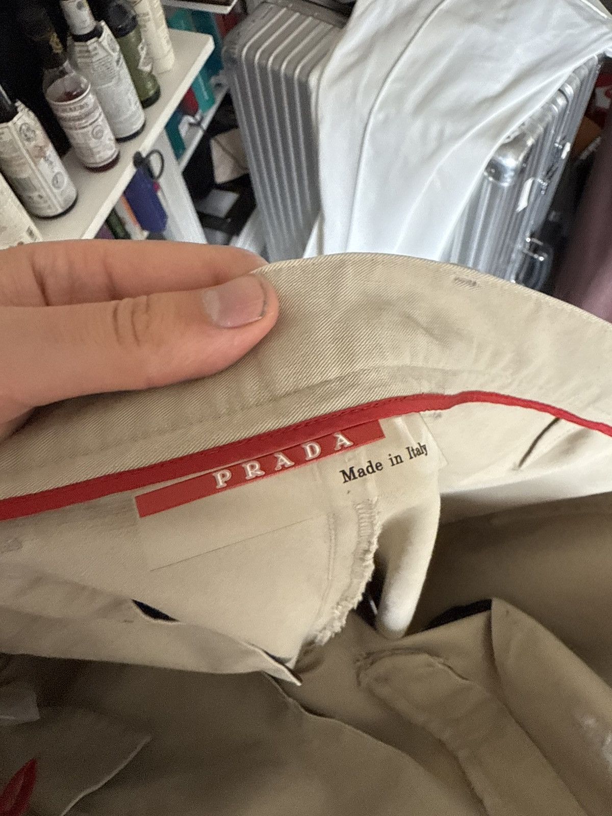 Prada Prada Linea Rossa Beige Tech Cotton Pants with Red Tab Size US 40 / EU 56 - 13 Thumbnail