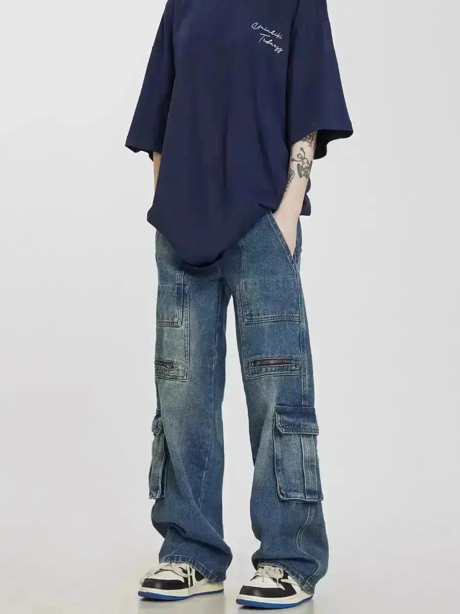 Japanese Brand Retro washed multi pocket straight leg jeans Size US 32 / EU 48 - 1 Thumbnail