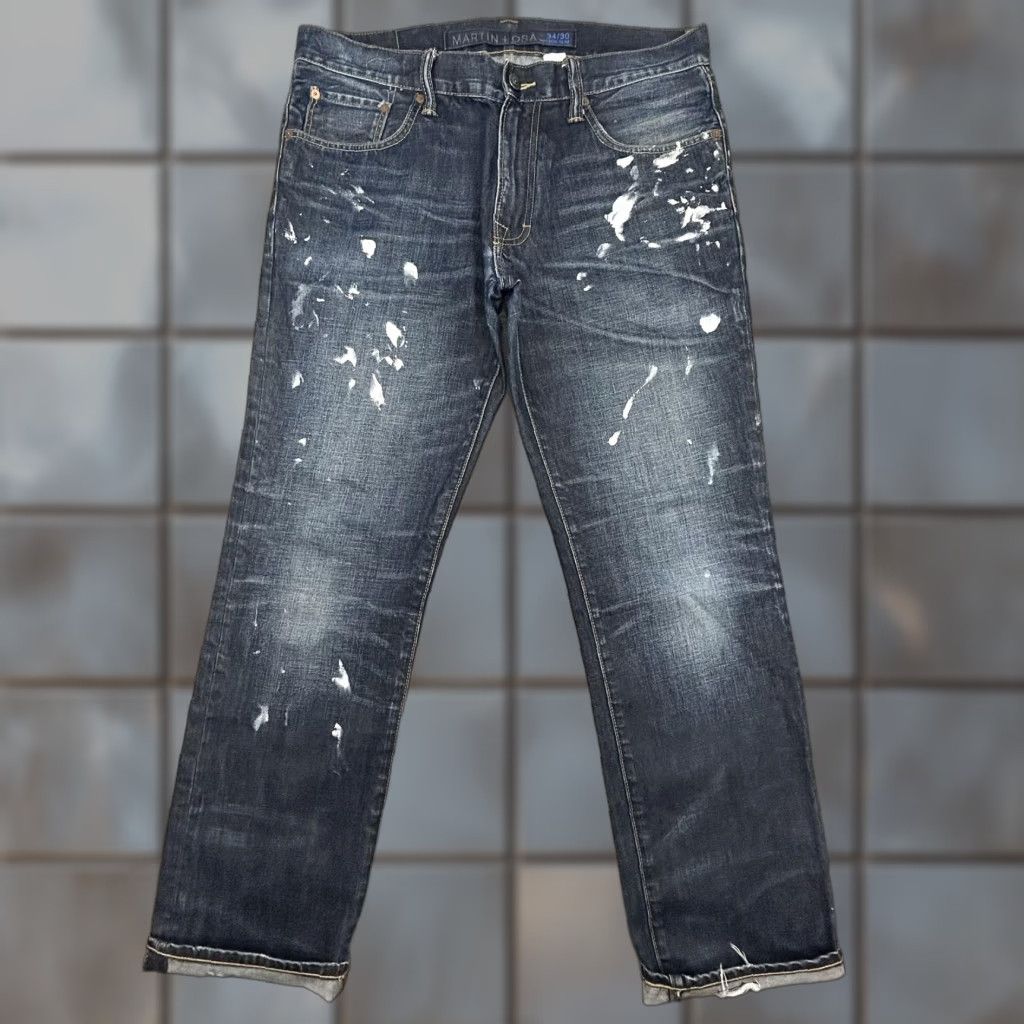 Denime VINTAGE Martin + Osa Jeans Slim 36x31 Dark Wash Denim Distressed Paint Splatter Retro Mens Size US 36 / EU 52 - 1 Thumbnail