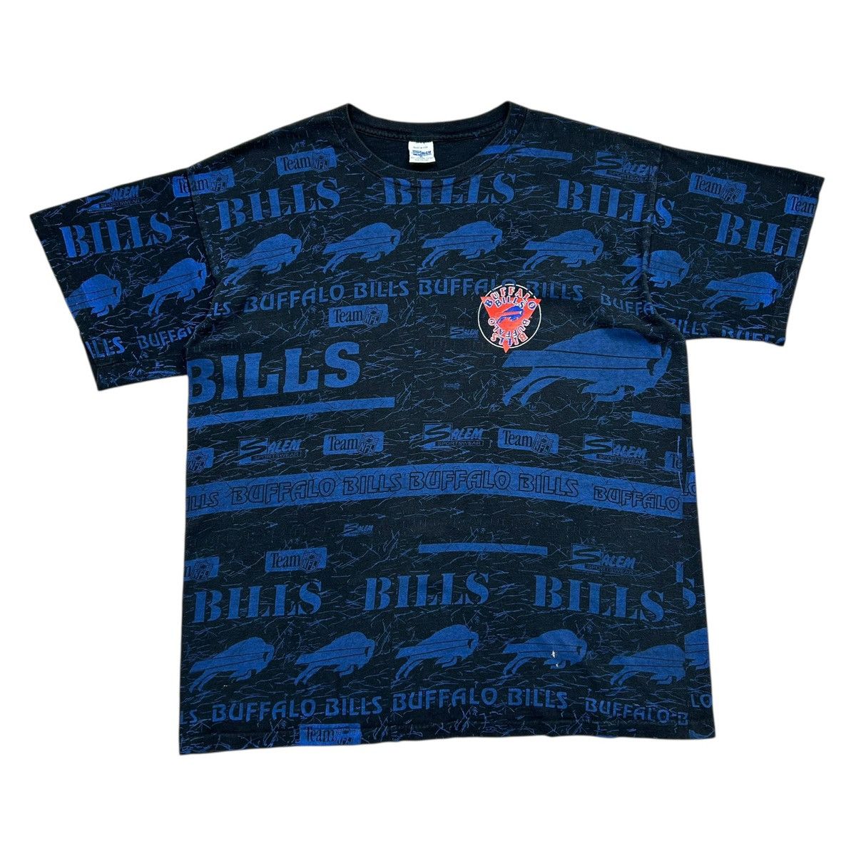 NFL × Salem Sportswear × Vintage VTG 90s NFL BUFFALO BILLS ALL OVER PRINT AOP T-SHIRT Size US XL / EU 56 / 4 - 1 Thumbnail