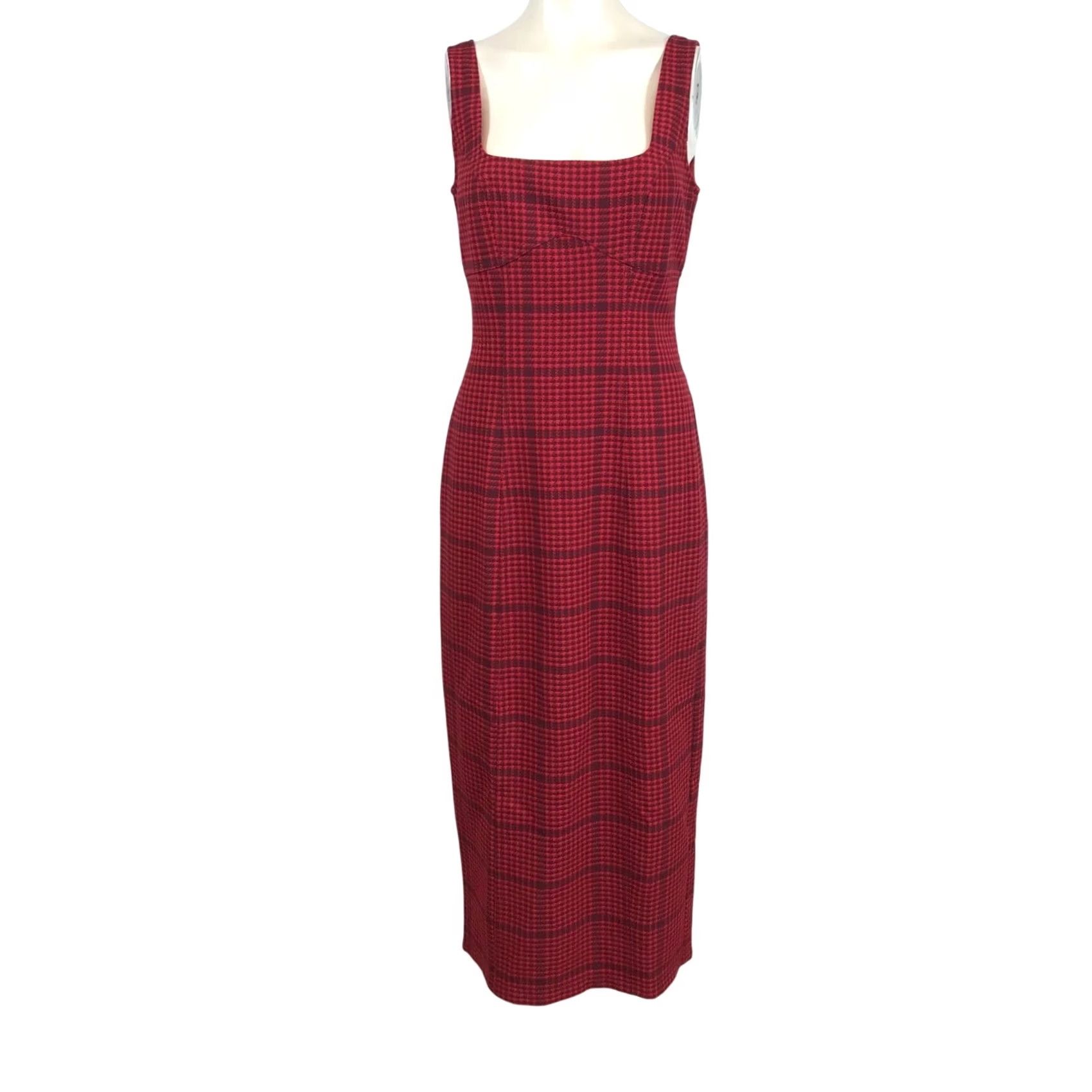 Vintage PILCRO WOMEN'S Dress Sleeveless Square Neck Red Plaid Midi 6, Shirt? Size M / US 6-8 / IT 42-44 - 2 Thumbnail