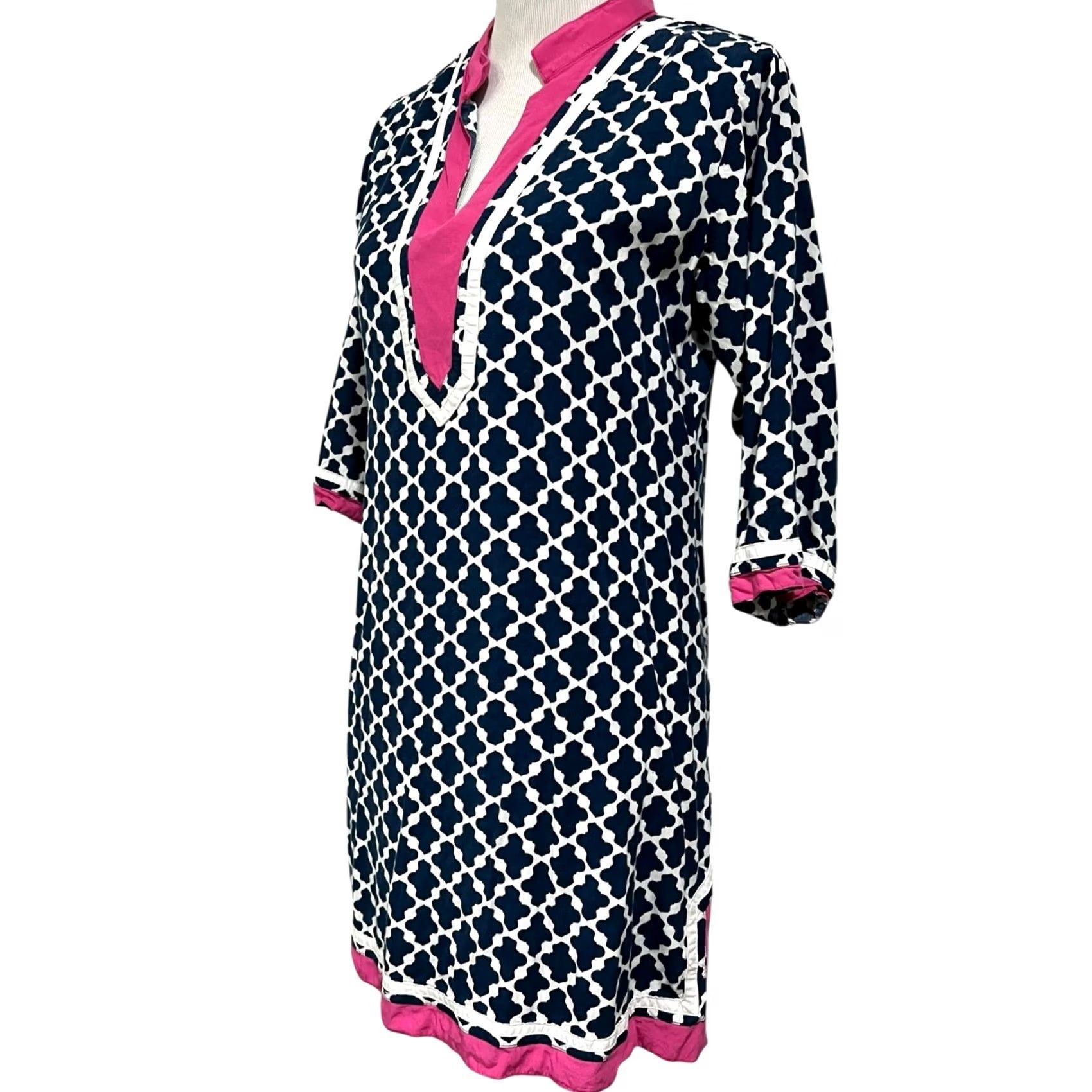 Escada Escapada Navy & Pink Tunic Coverup Dress Knee Length Resort Swim Women’s Sz M Size M / US 6-8 / IT 42-44 - 3 Thumbnail