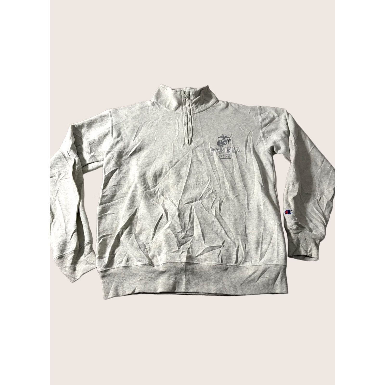 Champion Champion Shirt Mens M Gray Sweatshirt Quarter Zip Fleece Mock Neck Marines Size US M / EU 48-50 / 2 - 1 Thumbnail