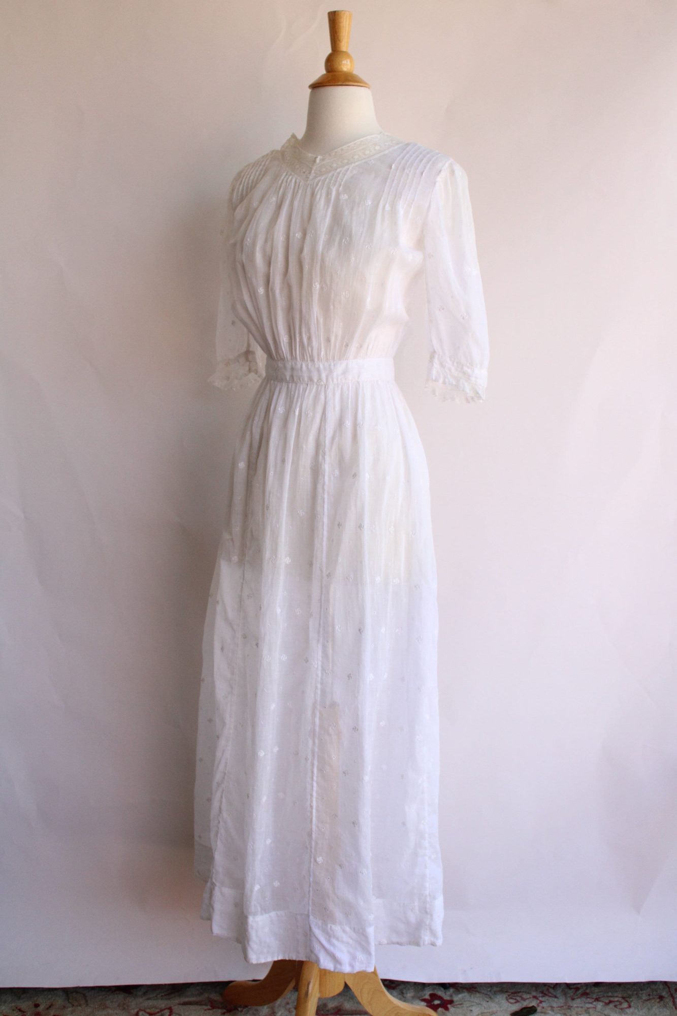 Vintage Vintage Antique 1900s 1910s Dress, Edwardian White Cotton An Size XS / US 0-2 / IT 36-38 - 5 Thumbnail